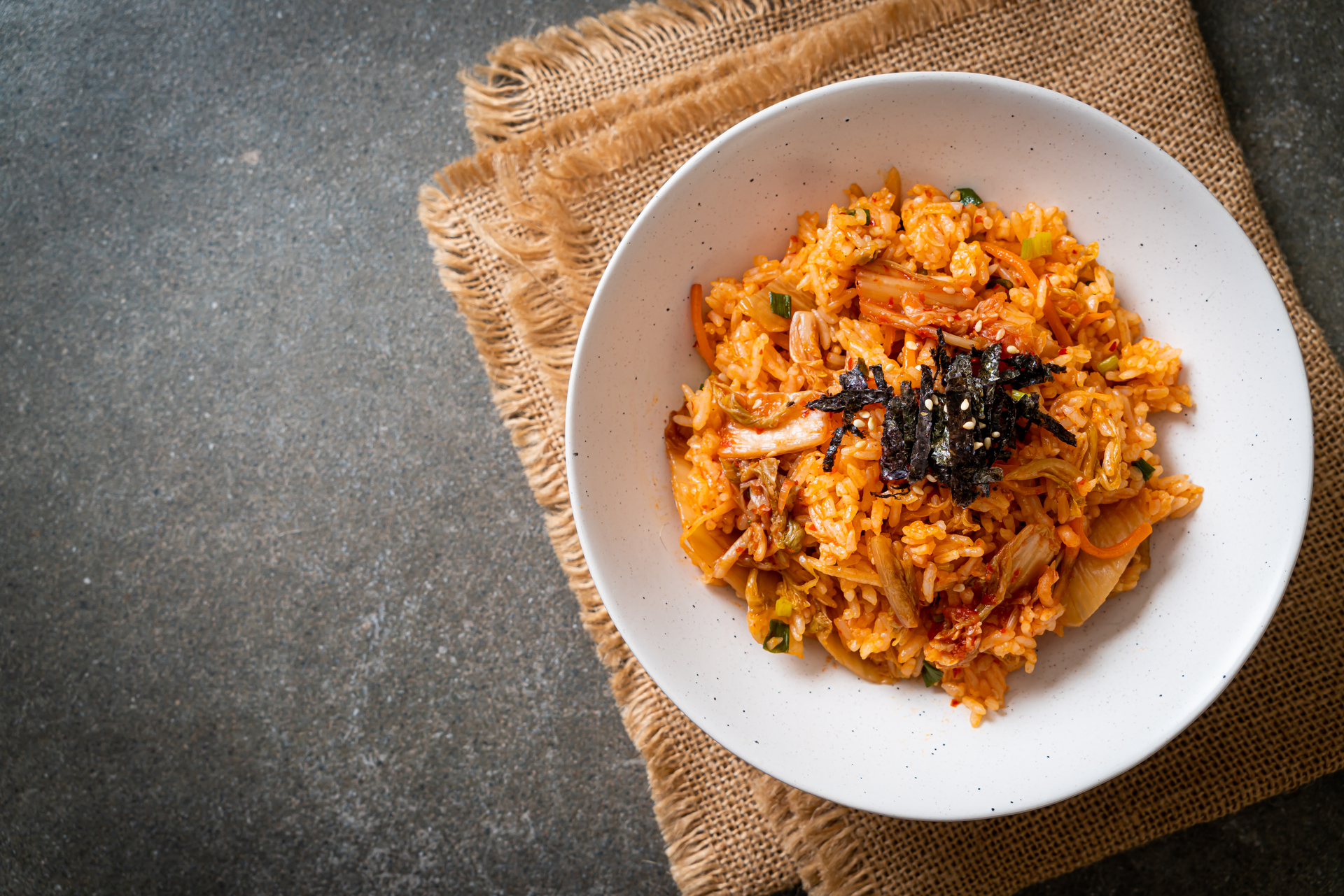 Korean Kimchi Fried Rice with Crunchy Seaweed