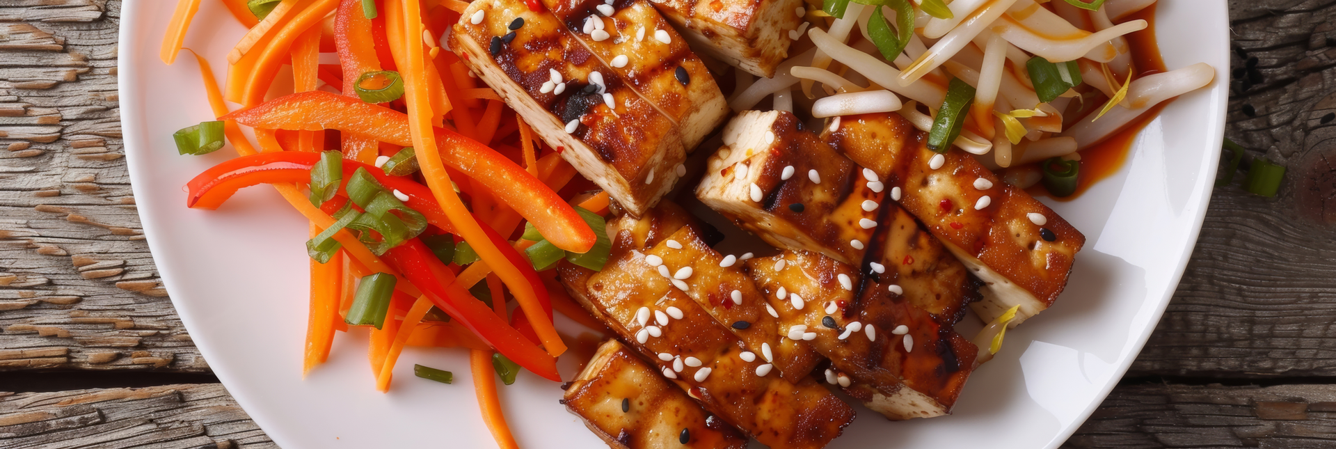 Korean Sesame-Crusted Tofu with Kimchi Slaw and Chili Sauce