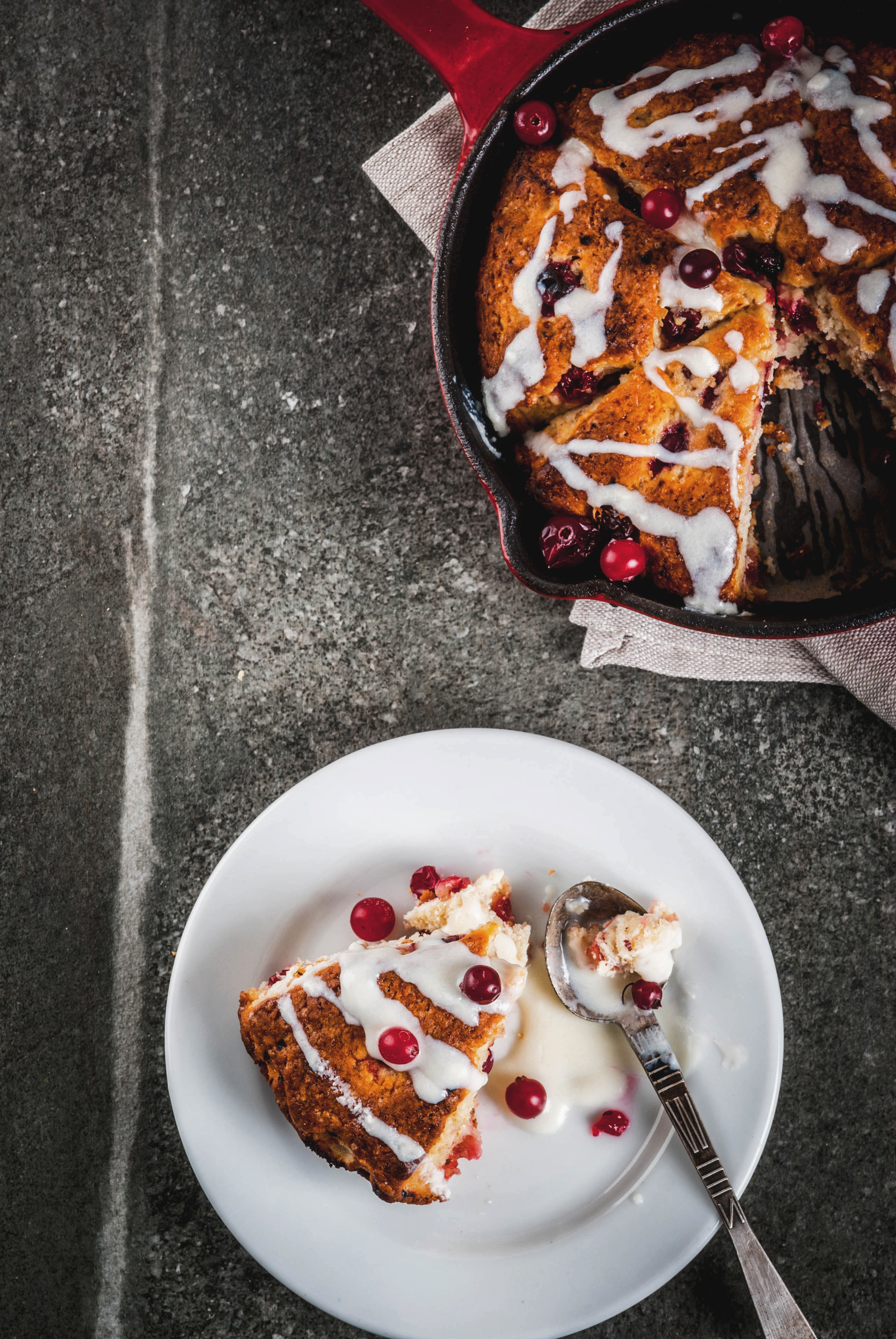Latvian Rye Bread Pudding with Cranberries and Cream