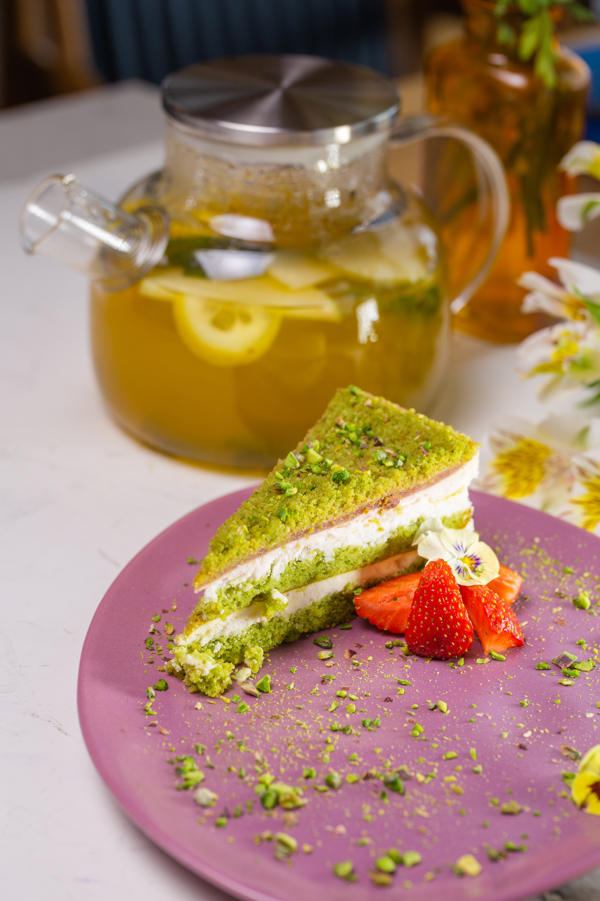 Lebanese Pistachio and Rosewater Cake with Lemon Syrup