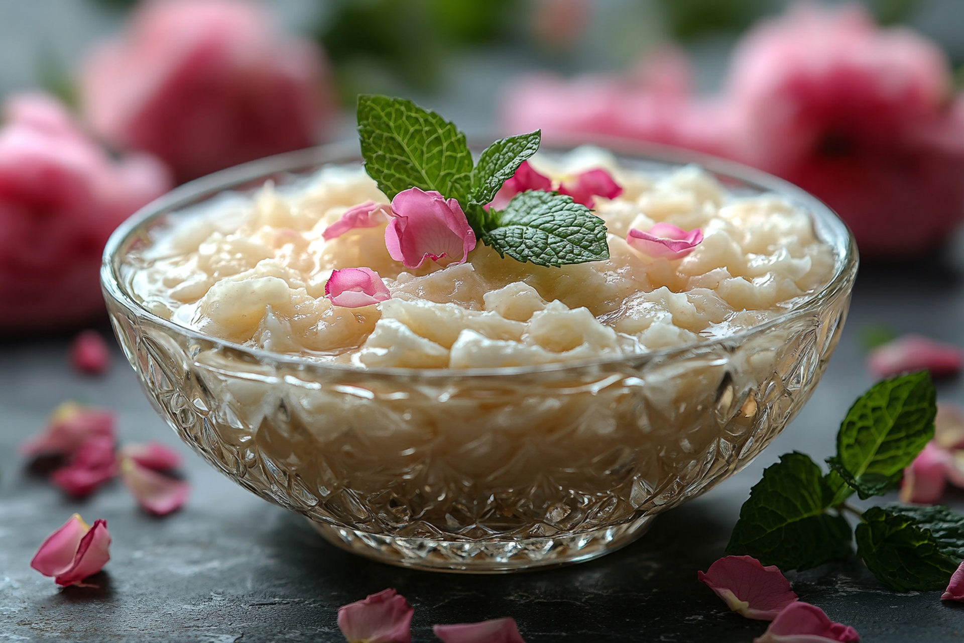Lebanese Rose Water Rice Pudding with Loukoum