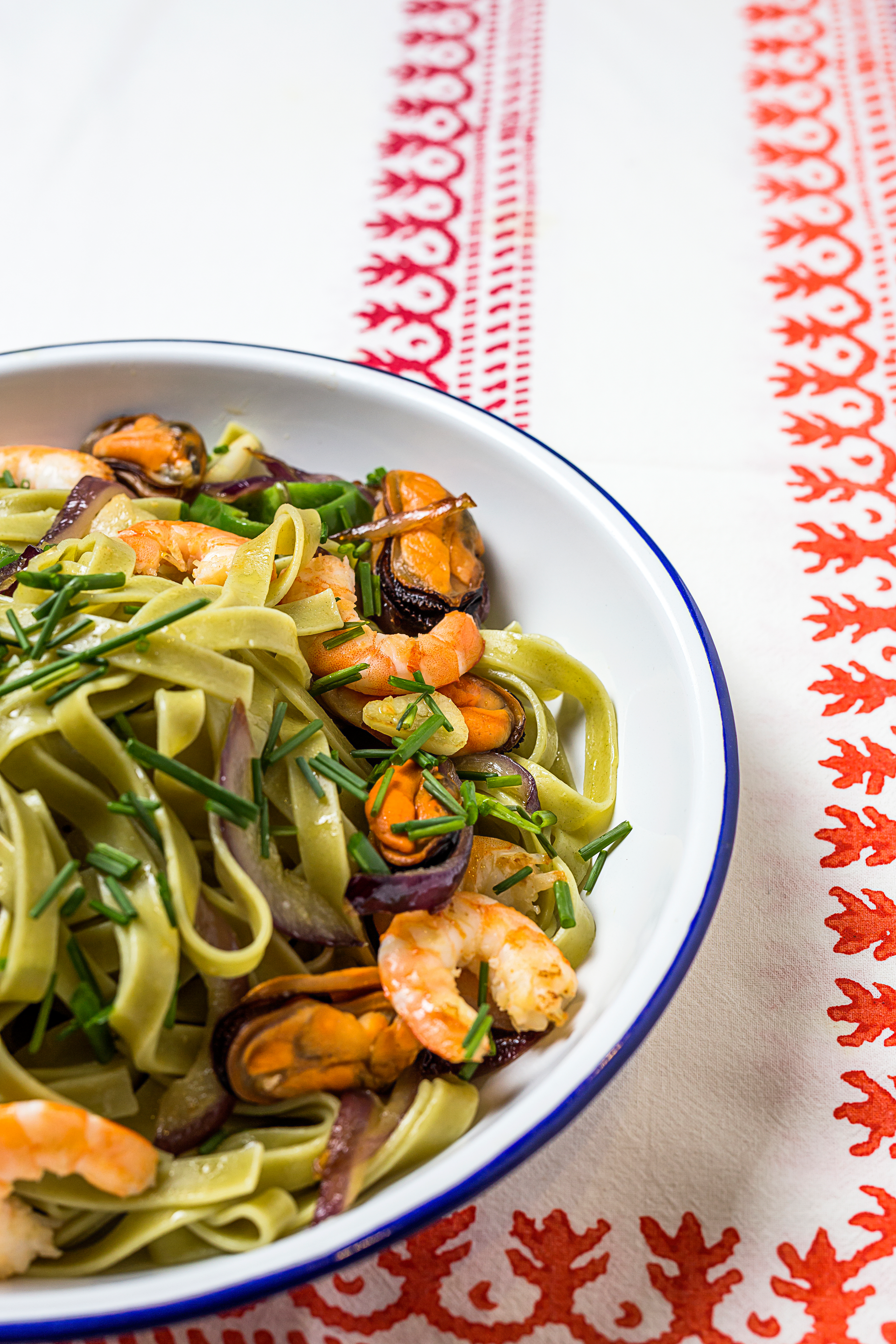 Lemony Italian Scialatielli with Seafood and Fresh Basil