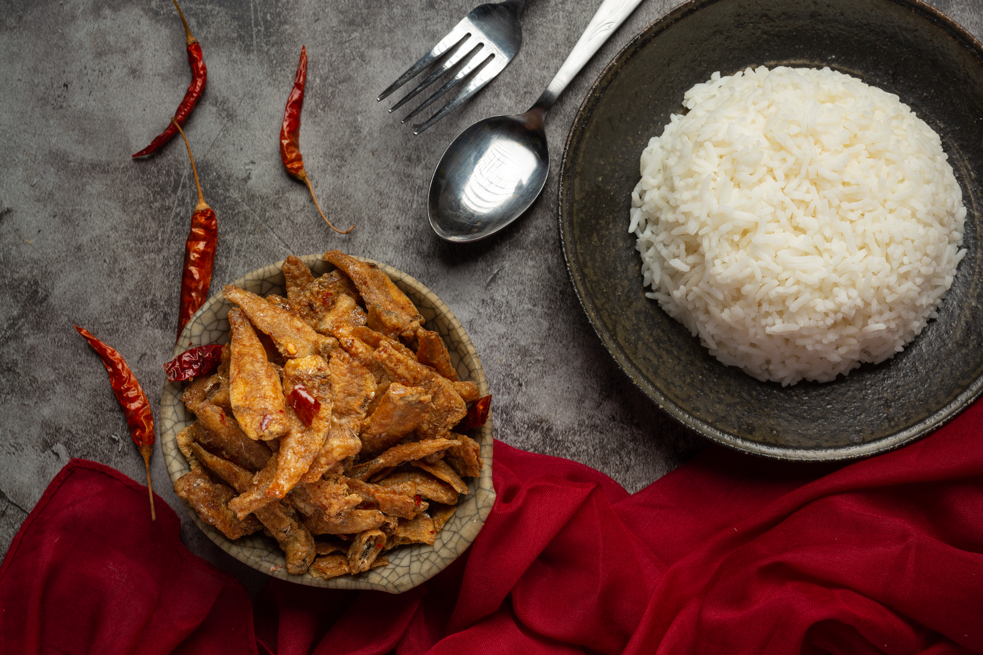 Malaysian Nasi Lemak with Coconut Rice and Sambal Ikan Bilis