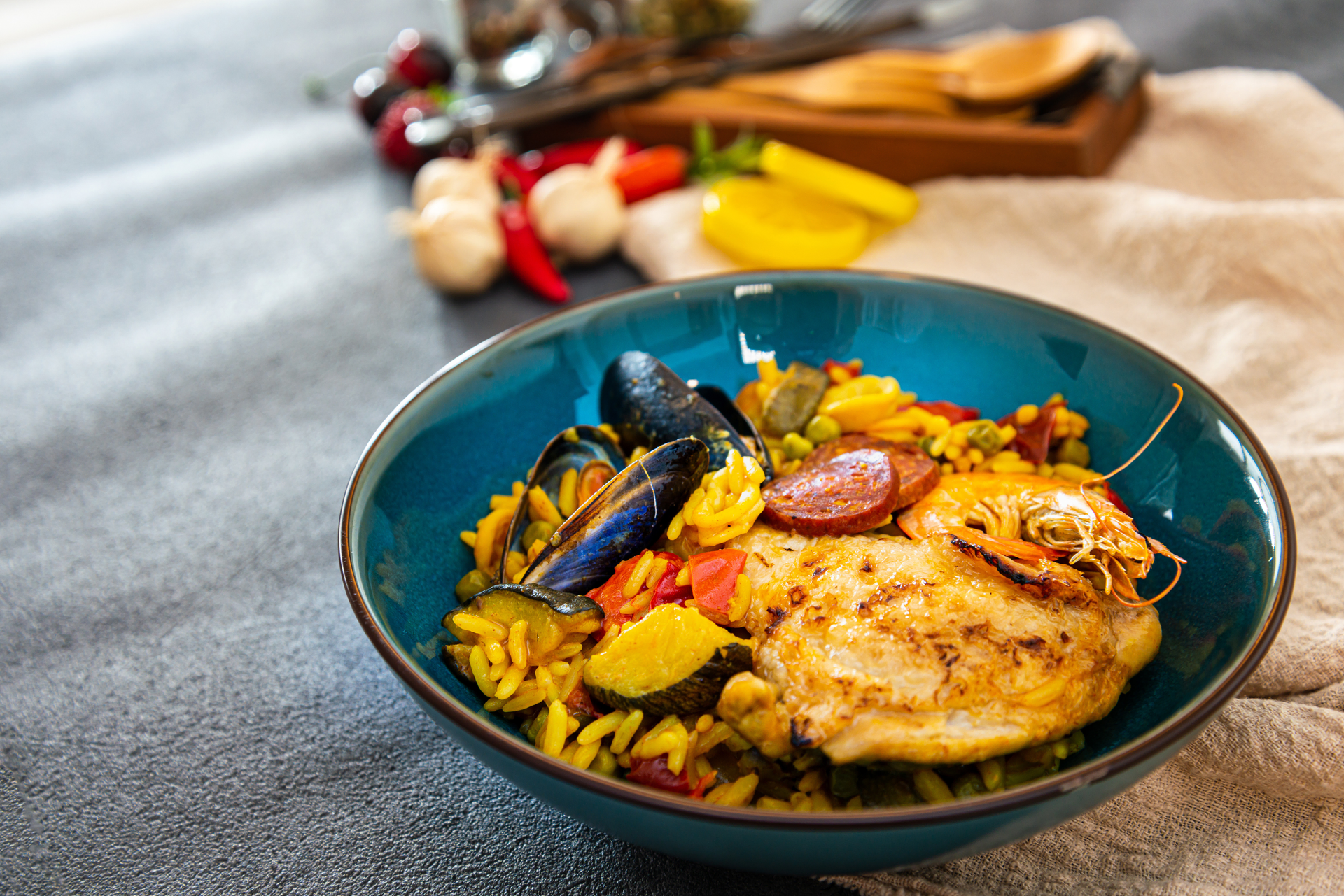 Mediterranean Saffron Chicken Paella with Artichokes