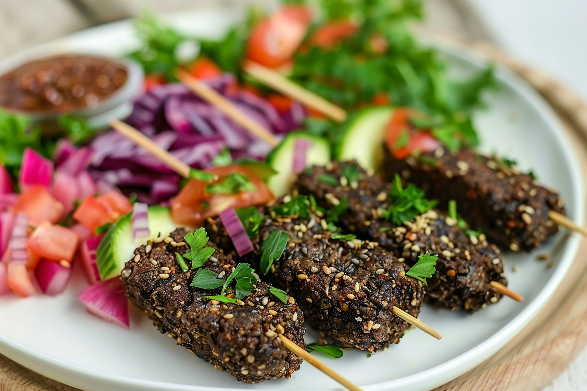 Moroccan Chermoula-Marinated Seitan Kabobs with Raisin Couscous