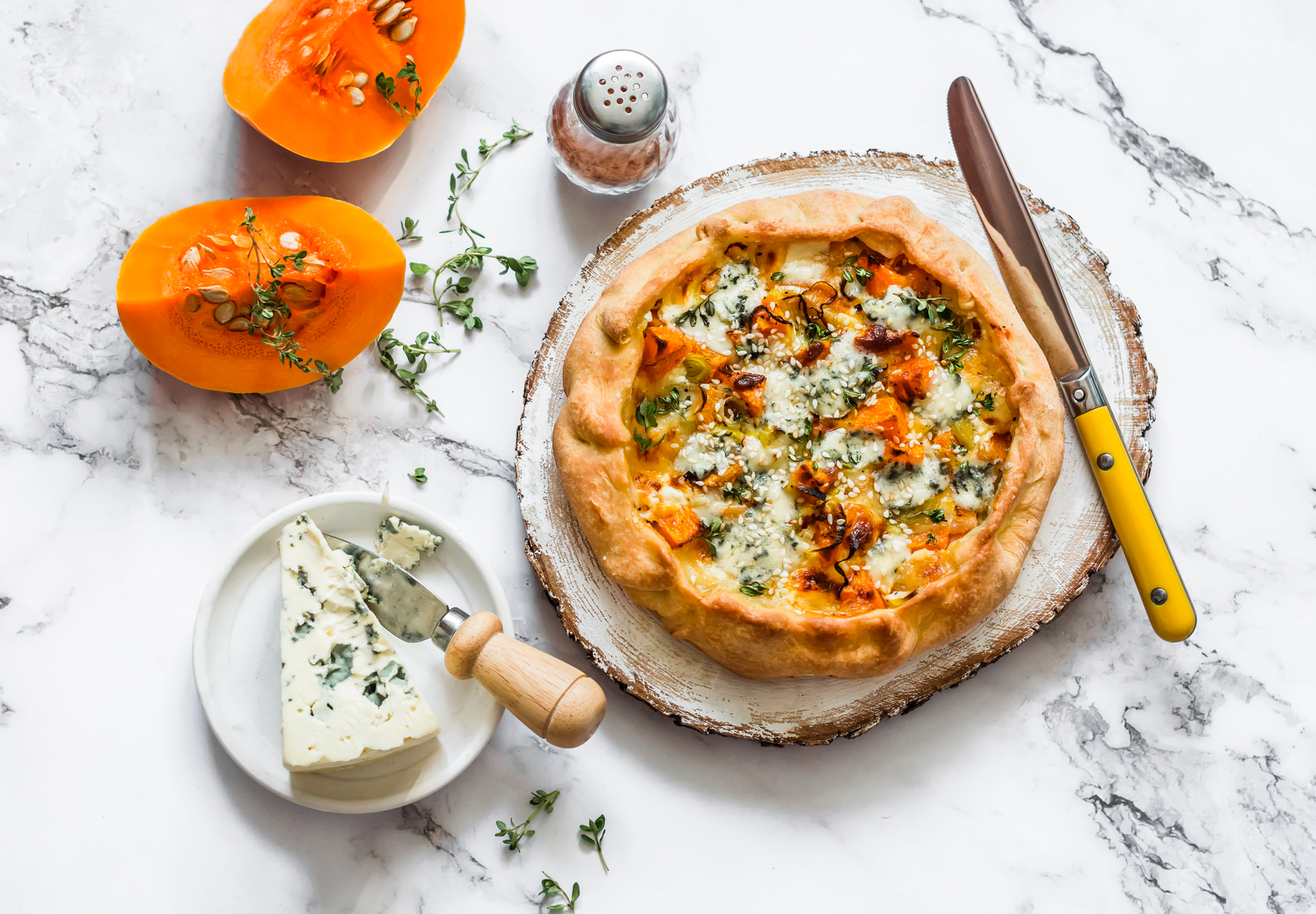 Moroccan Pumpkin and Harissa Flatbread with Mint Yogurt