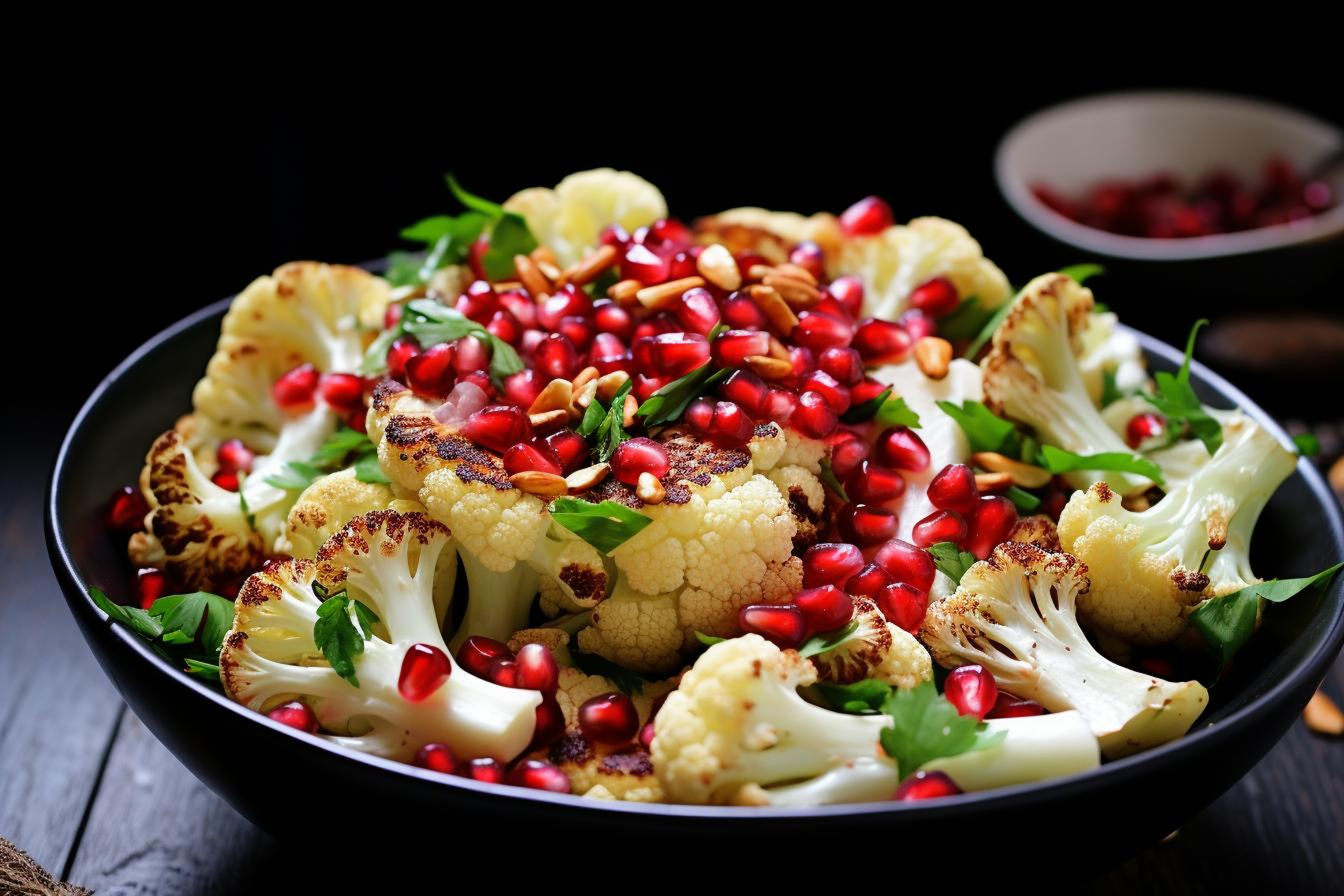 Moroccan Spiced Cauliflower Farro Bowls with Pomegranate Drizzle