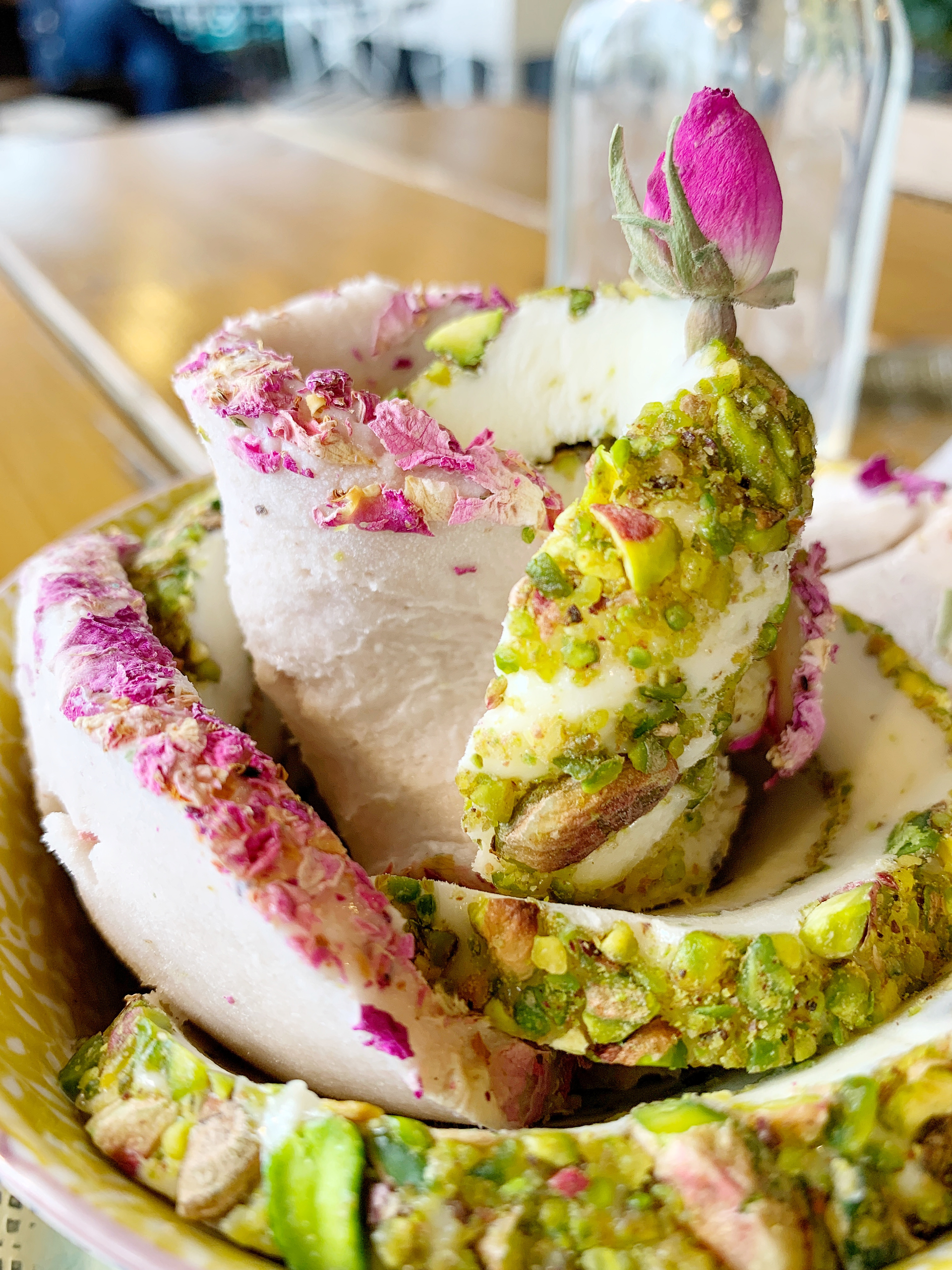Muhallabia with Rose Water Syrup and Pistachios