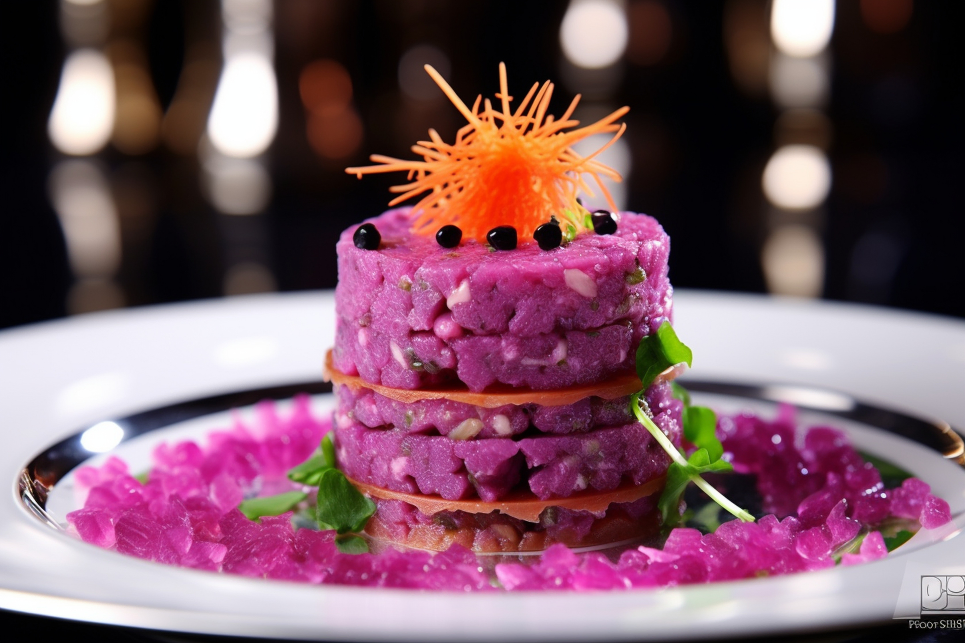 Peruvian Purple Potato Causa with Avocado Mousse and Lime