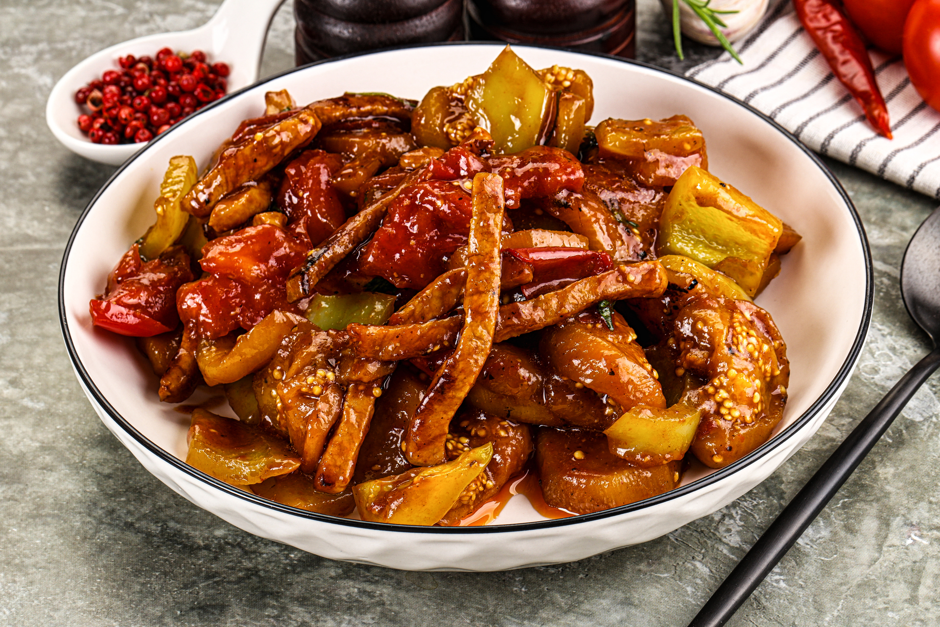 Peruvian Spicy Rocoto Char Siu Chicken with Sweet Potato Fries