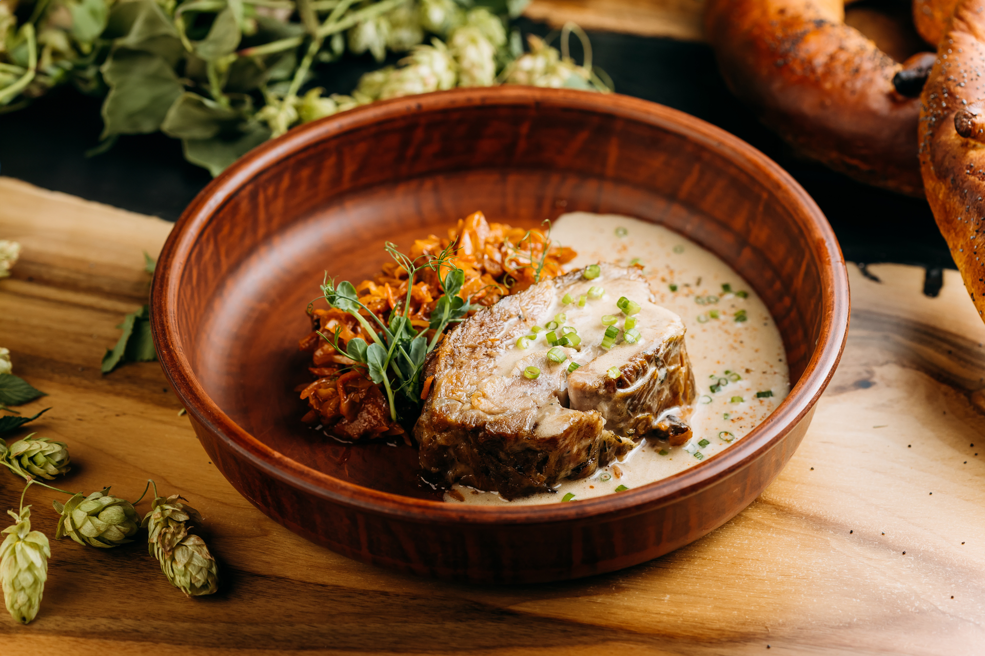 Russian Kvass-Braised Beef with Horseradish Cream