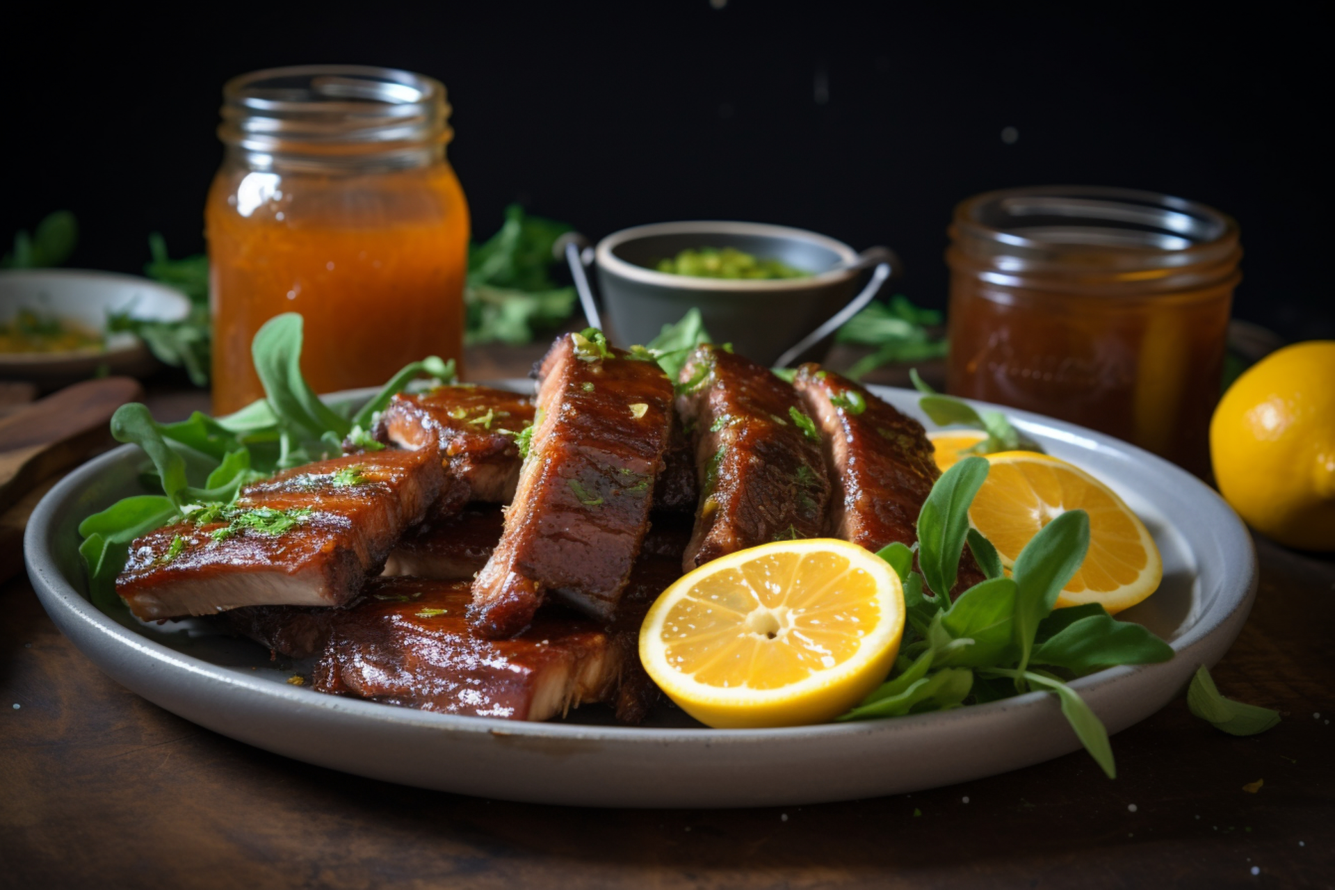 Russian Kvass-Braised Spare Ribs with Mustard Greens