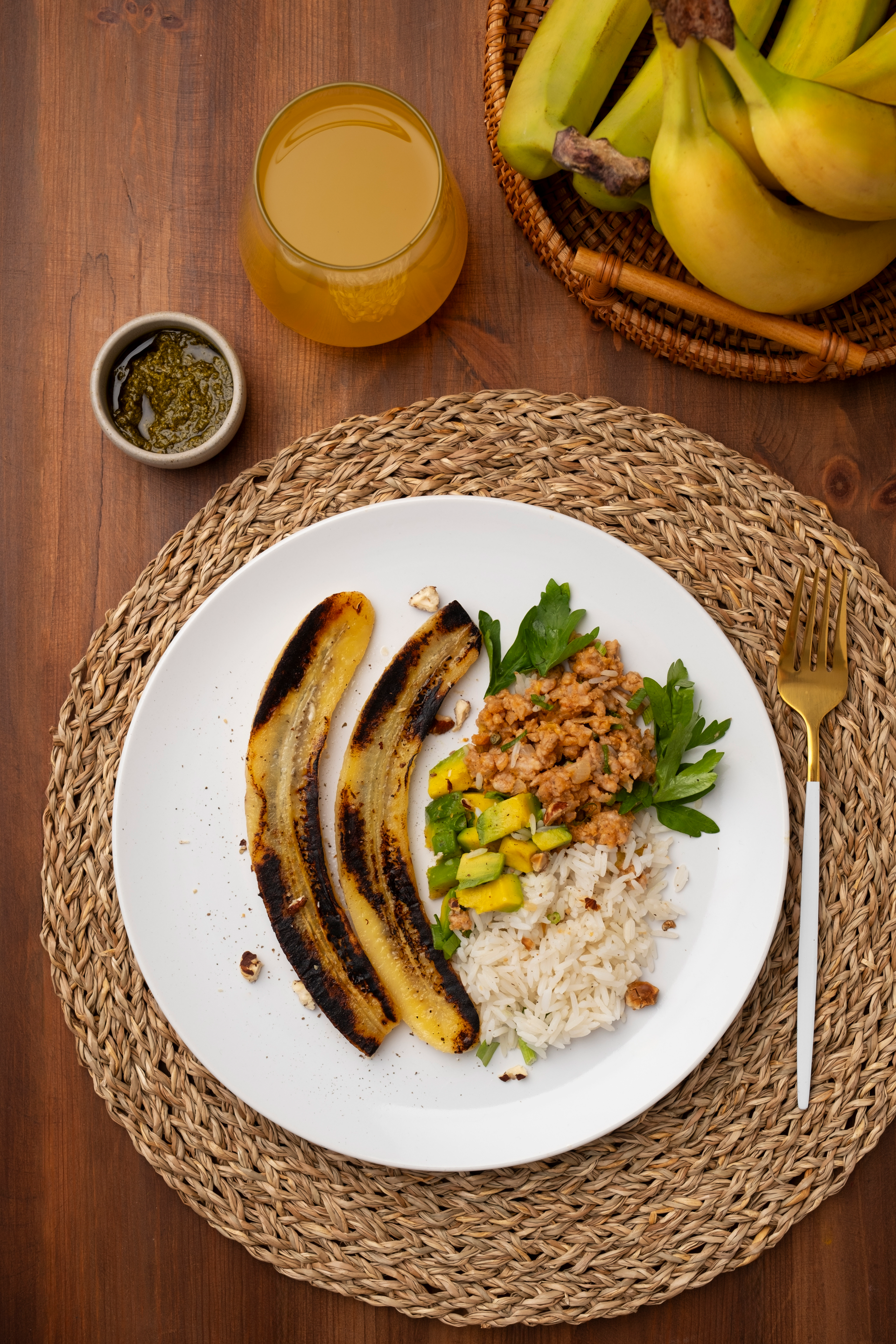 Rustic Colombian Bandeja Paisa with Plantains and Avocado