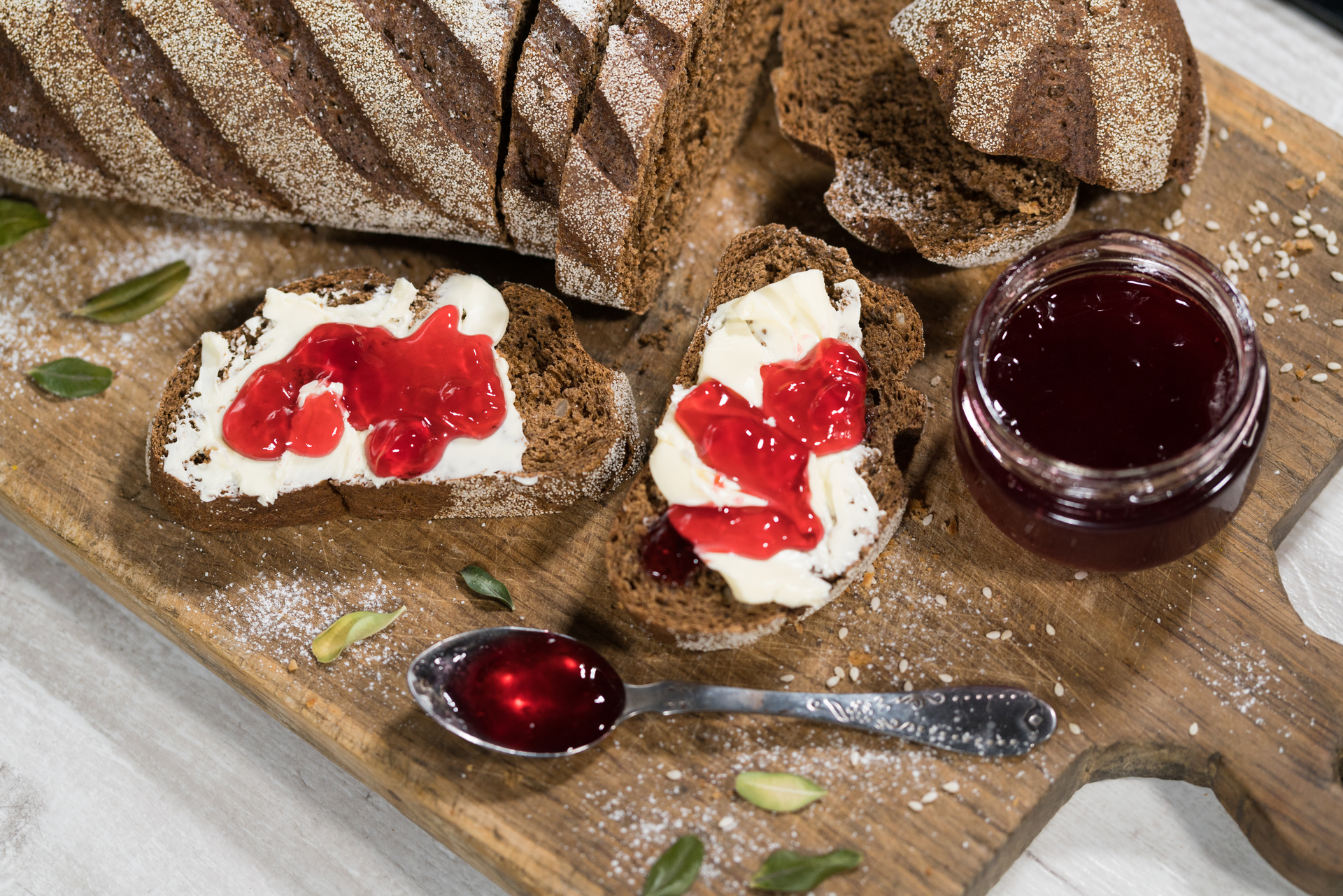 Rustic Irish Brown Bread with Butter and Jam