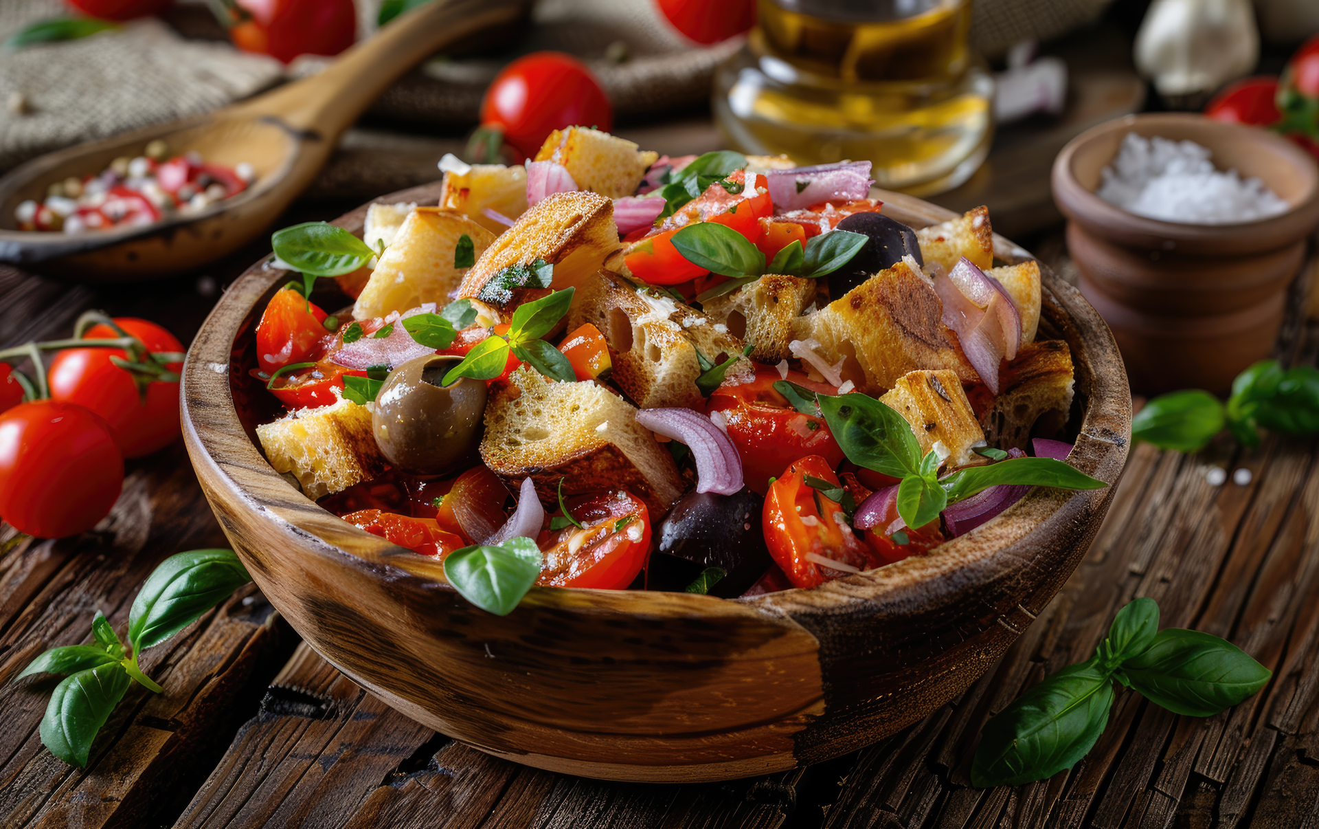 Rustic Italian Panzanella with Heirloom Tomatoes and Basil