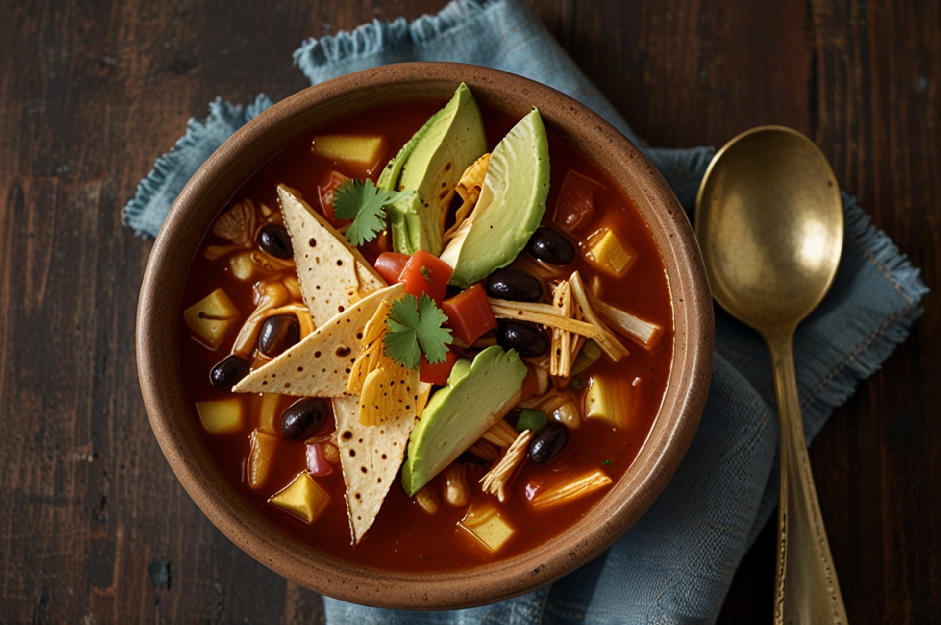 Rustic Mexican Sopa Tarasca with Avocado and Fried Tortilla Strips