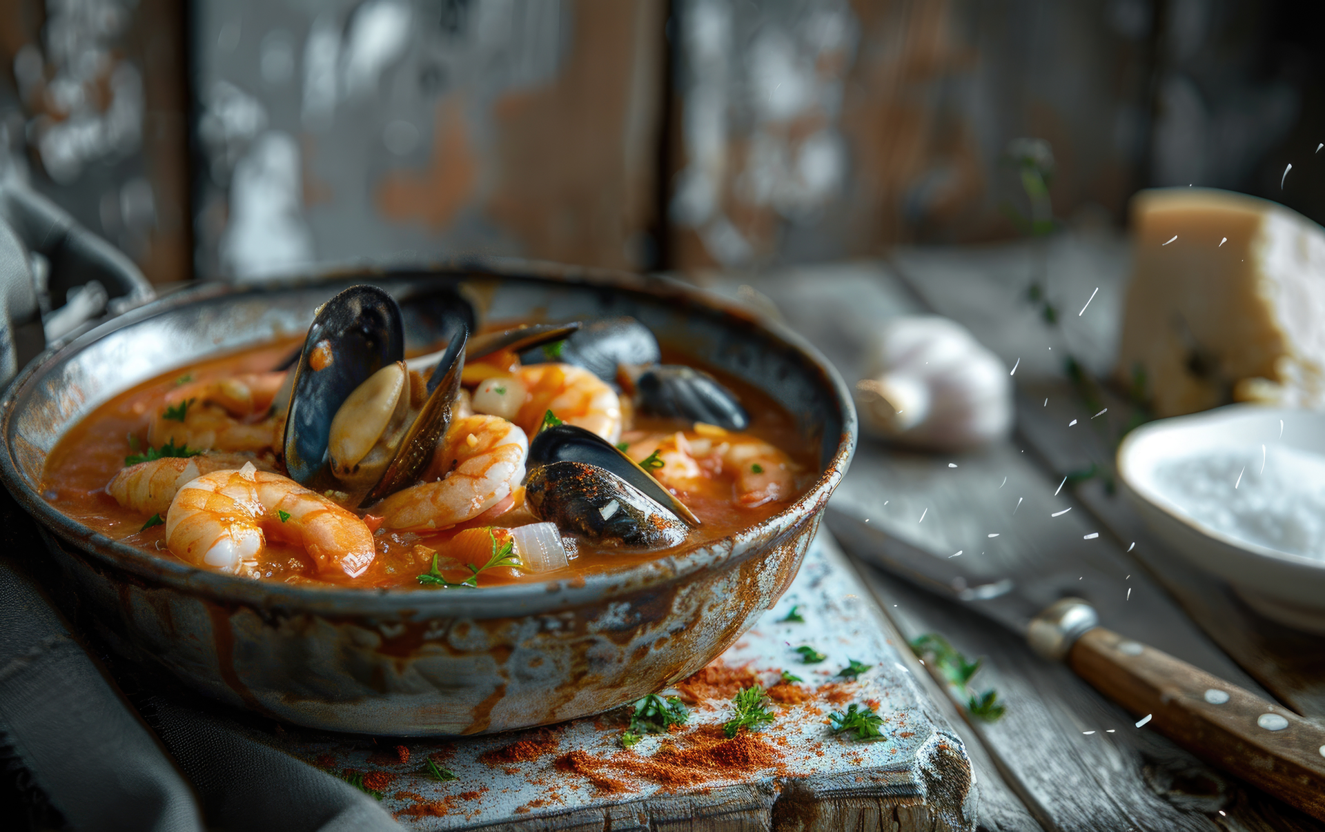 Rustic Spanish Seafood Caldereta with Saffron and Paprika