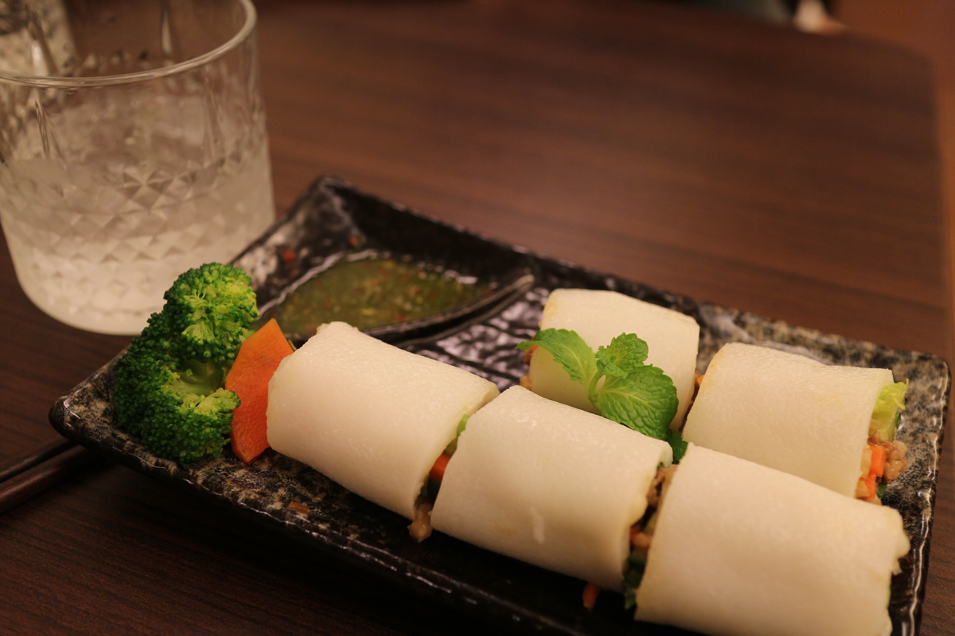 Savory Korean Japchae Spring Rolls with Sesame Dip