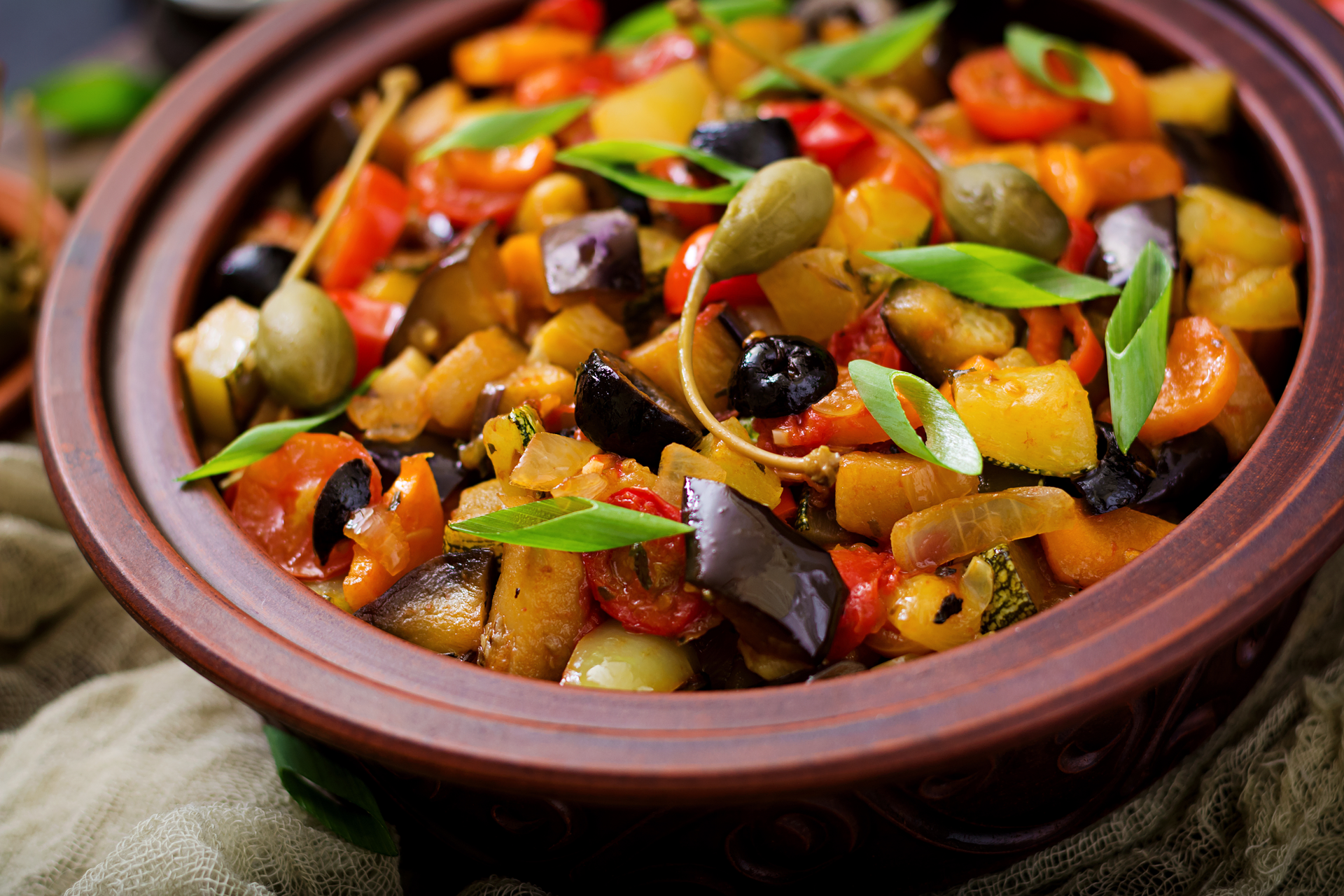 Savory Moroccan Eggplant and Chickpea Tajine with Preserved Lemon