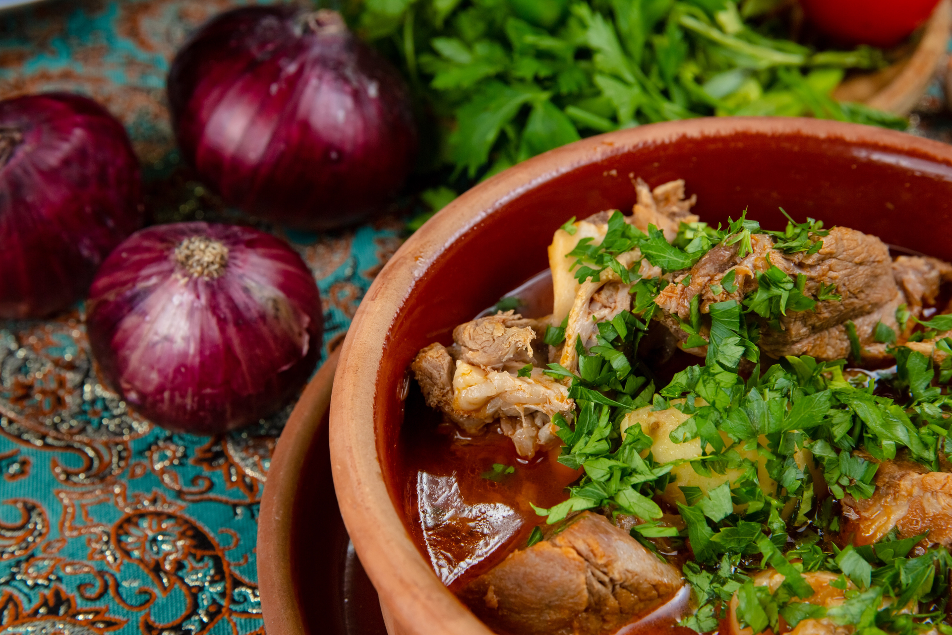 Savory Pakistani Nihari with Ginger-Garlic Garnish