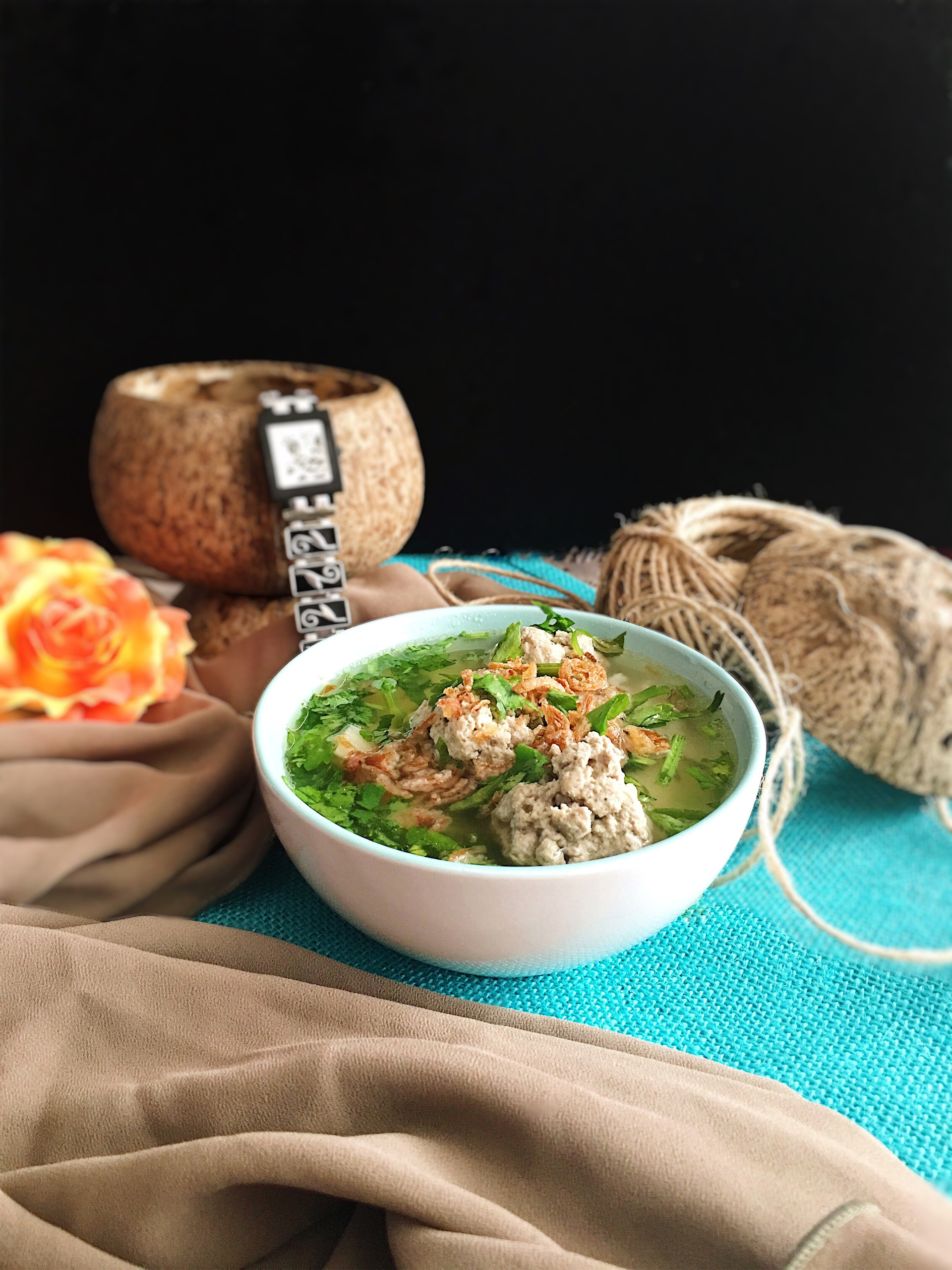 Silky Indonesian Bubur Manado with Tuna and Basil Leaf