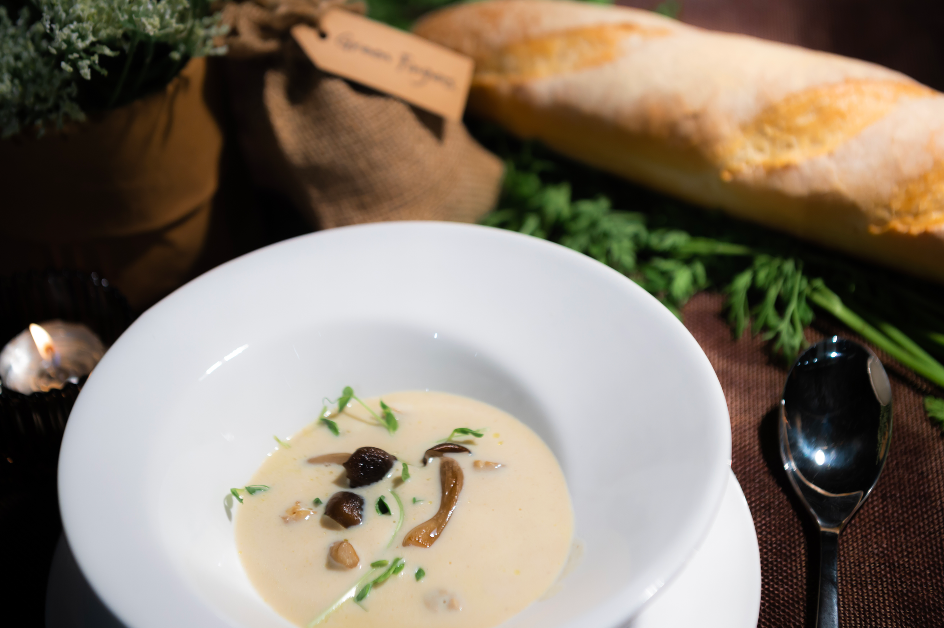 Silky Swedish Chanterelle Soup with Thyme Cream