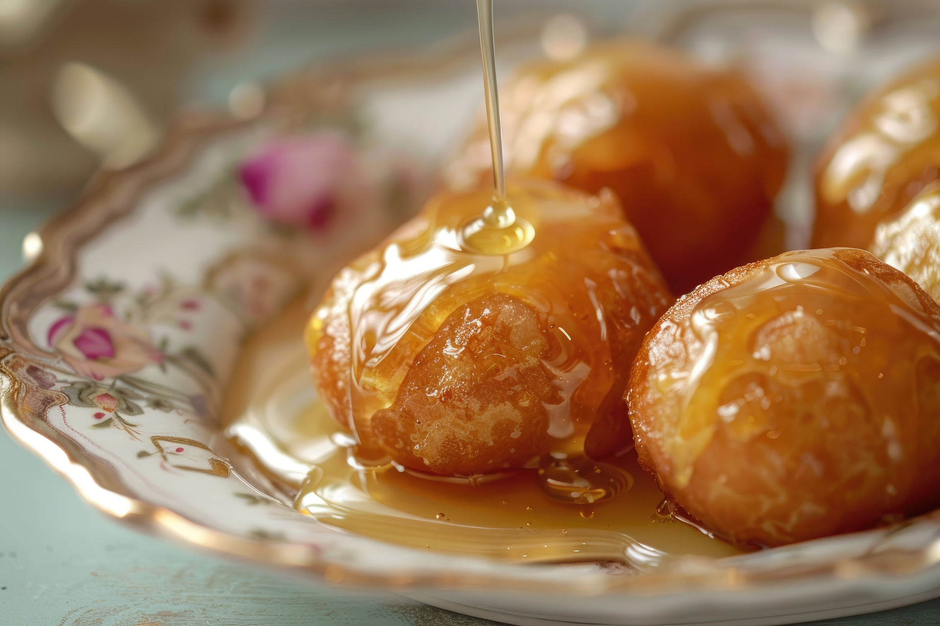 Soft Turkish Lokma with Honey Syrup and Tahini