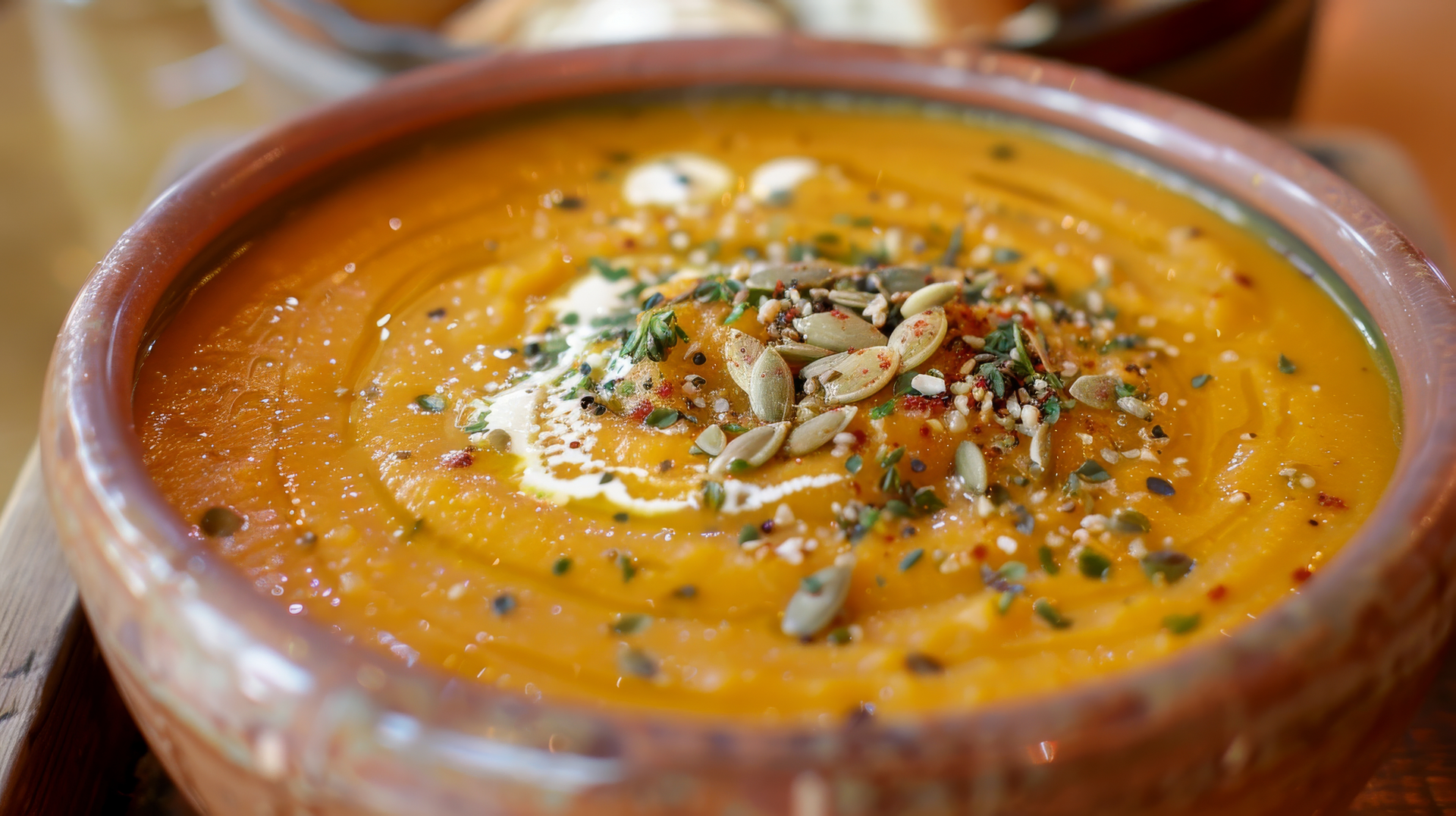 Spiced Moroccan Pumpkin Lentil Soup with Cinnamon and Harissa