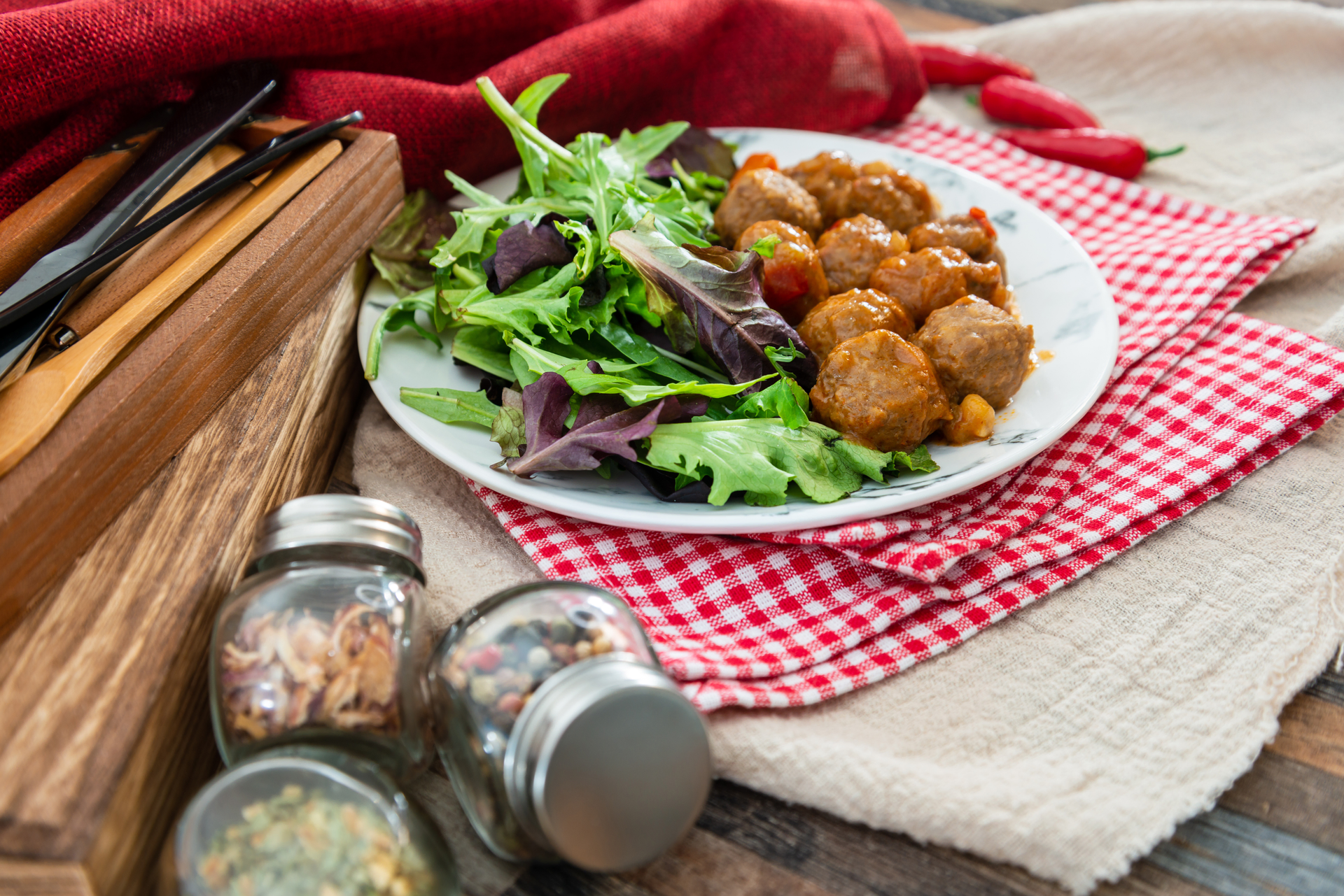 Spiced Tunisian Harissa-Infused Meatballs with Chickpea Salad