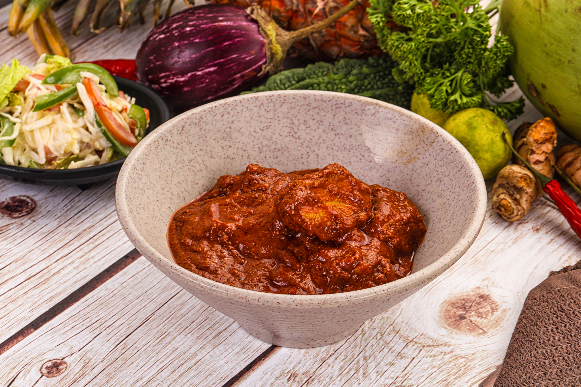 Spicy Balinese Sambal Ayam with Sweet Potato Mash