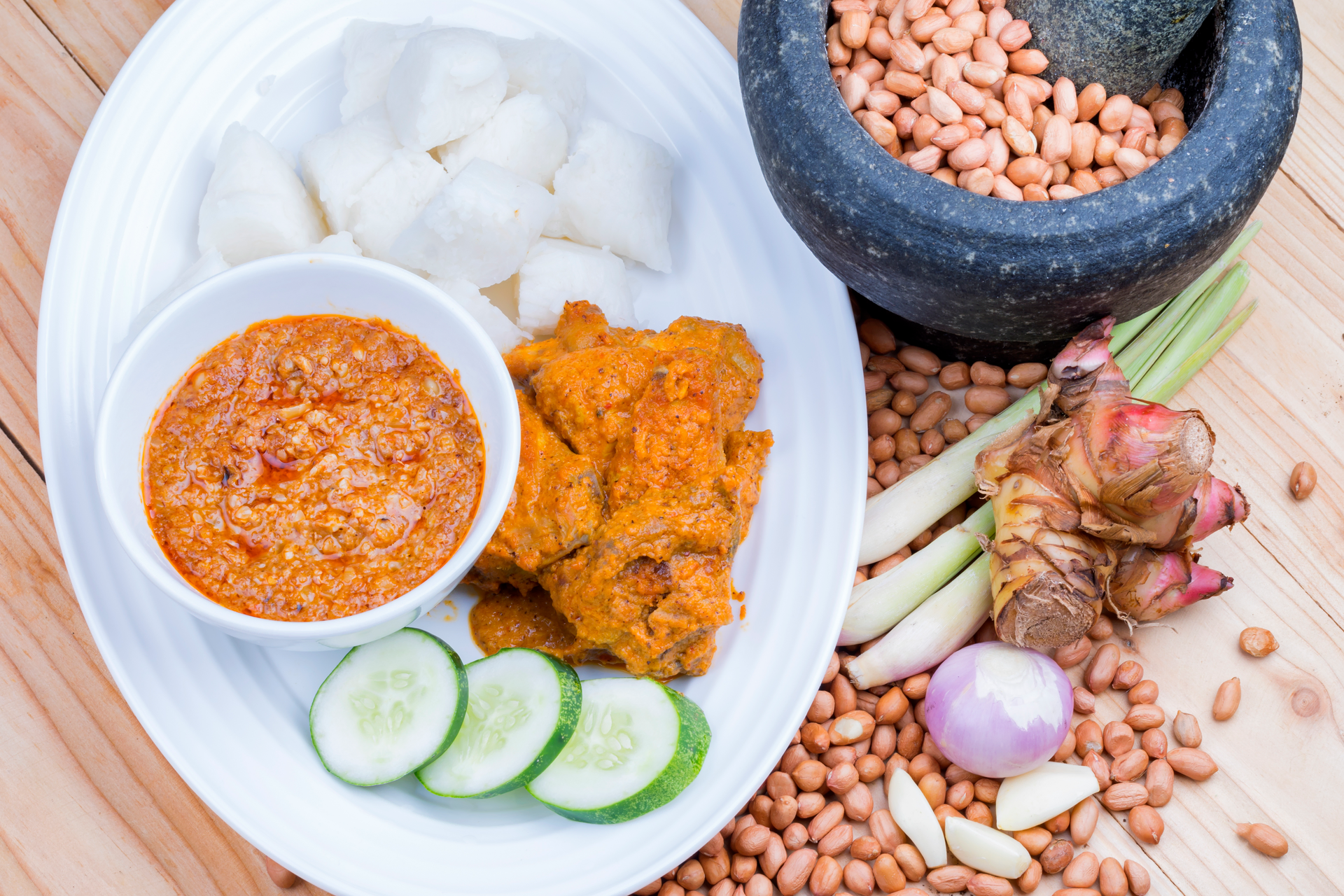 Spicy Balinese Sambal Ayam with Sweet Potato Mash