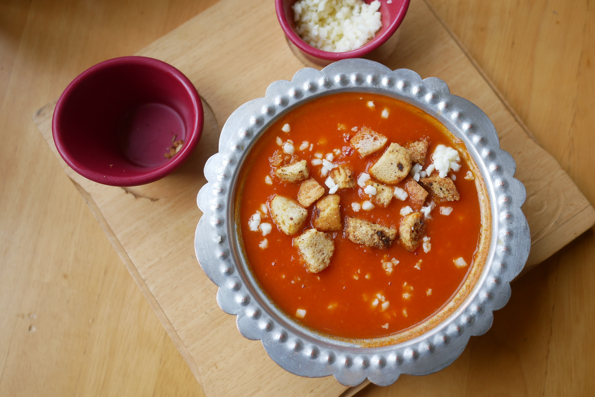 Spicy Cajun Tomato Bisque with Creole Croutons