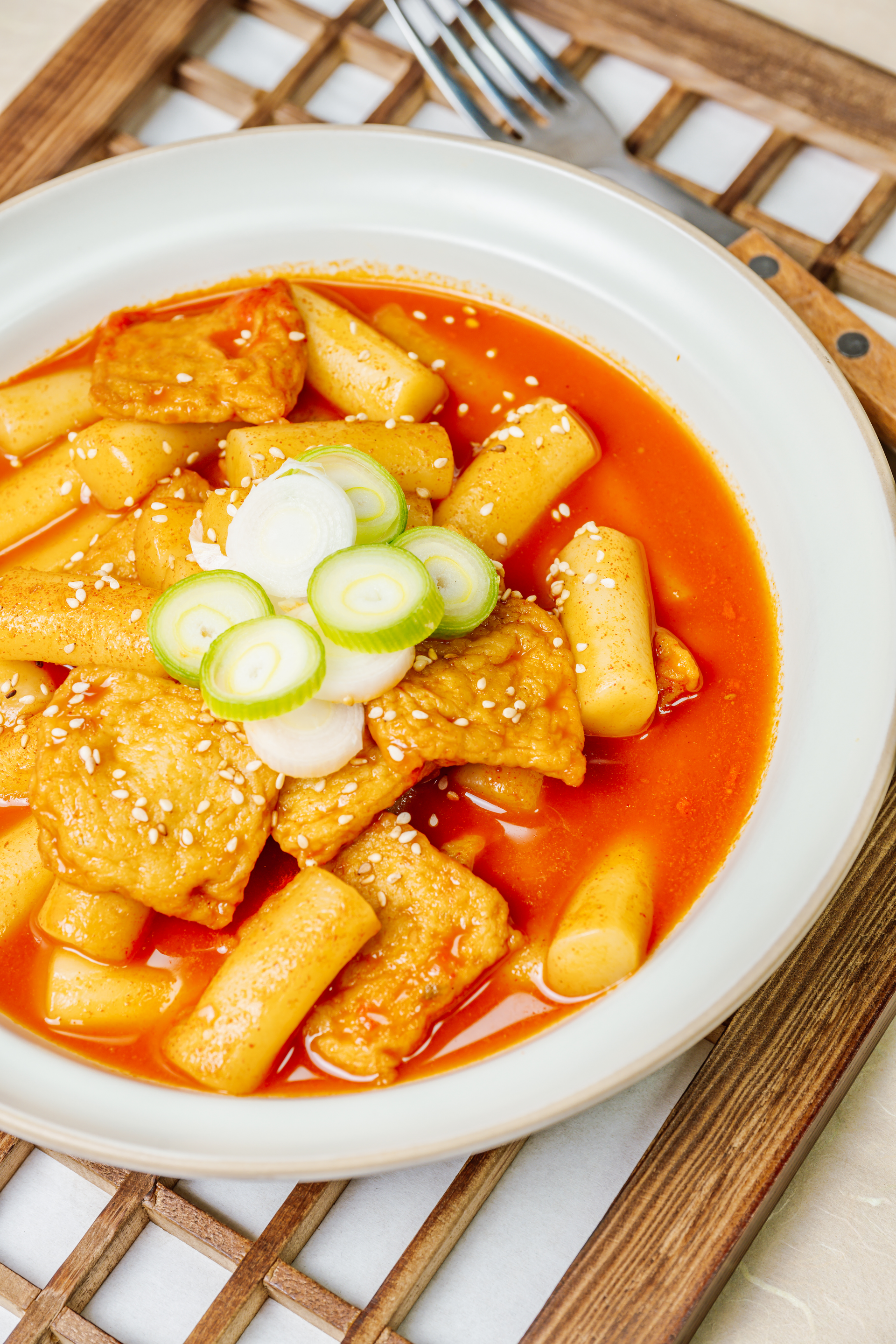 Spicy Korean Tteokbokki with Cheese and Kimchi