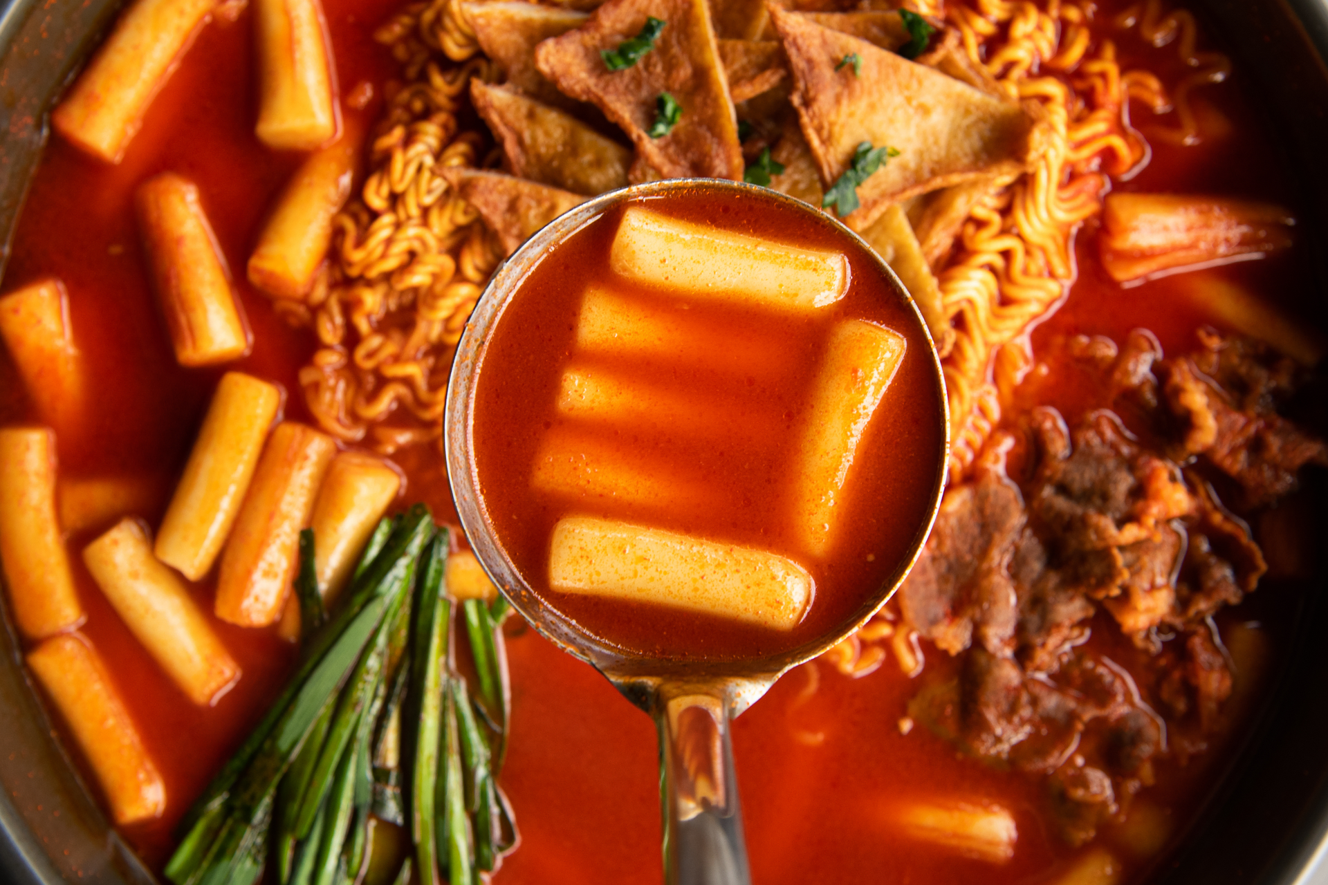 Spicy Korean Tteokbokki with Cheese and Kimchi