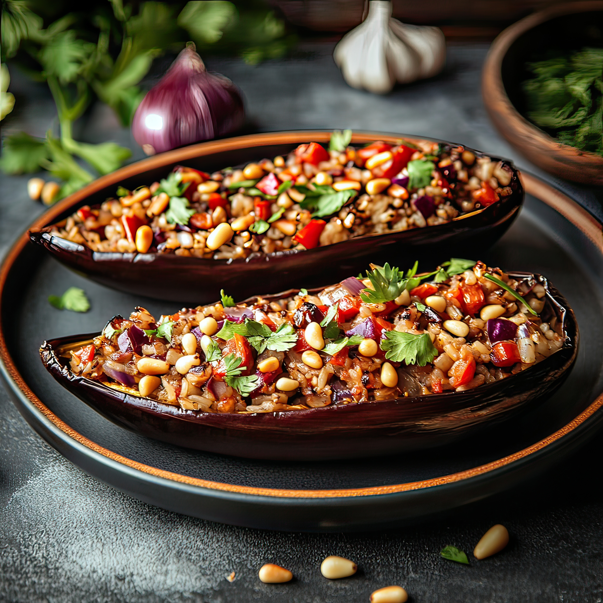 Spicy Moroccan Harissa Eggplant with Chickpeas