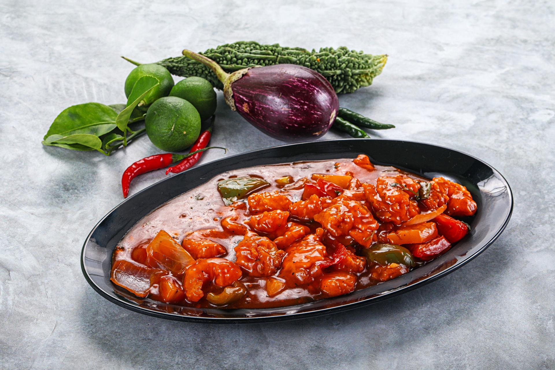 Spicy Singaporean Sambal Eggplant with Fried Basil Leaves