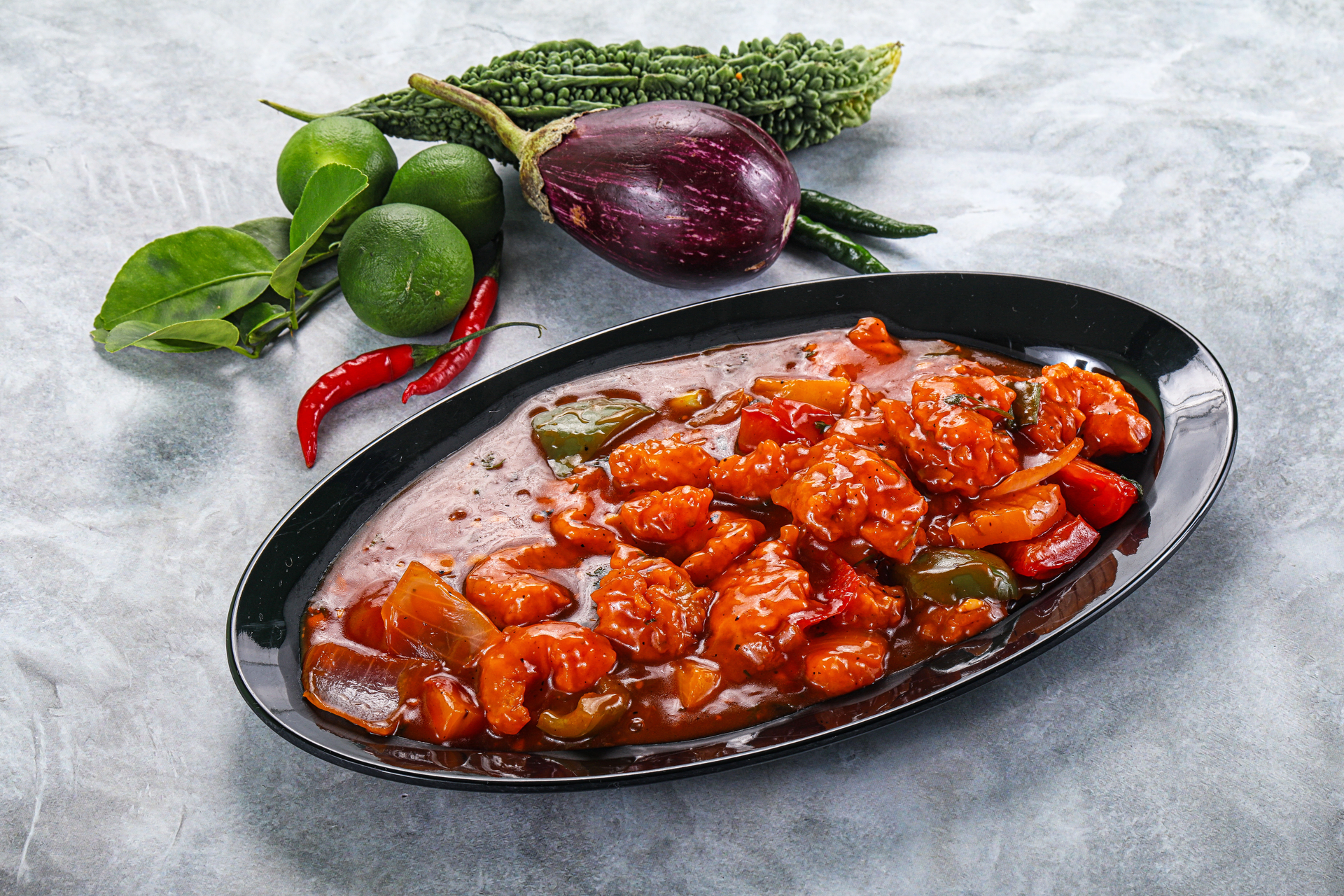 Spicy Singaporean Sambal Eggplant with Fried Basil Leaves