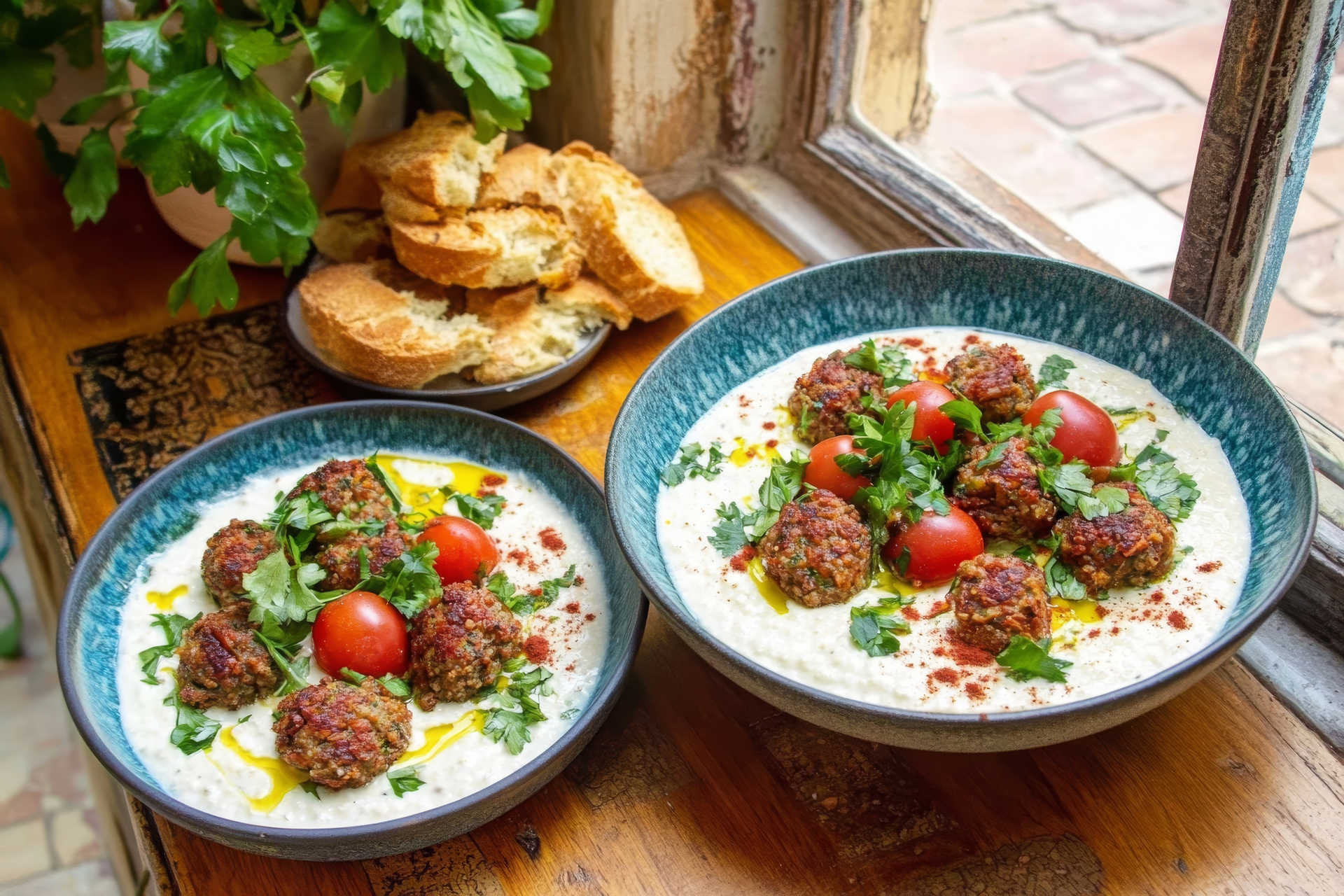 Spicy Tunisian Harissa Meatballs with Mint Yogurt