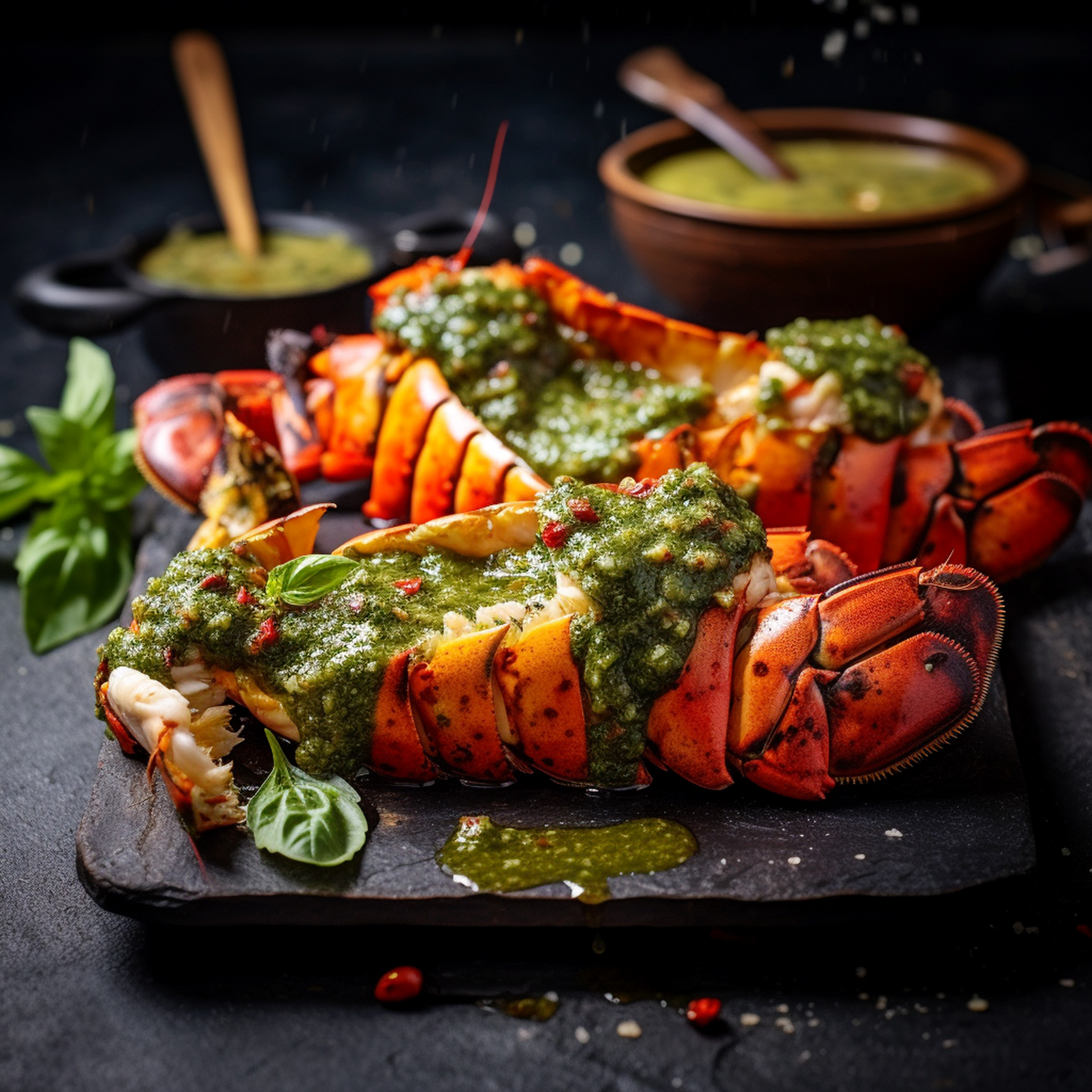 Sumptuous Tandoori Lobster Tails with Mint Chutney