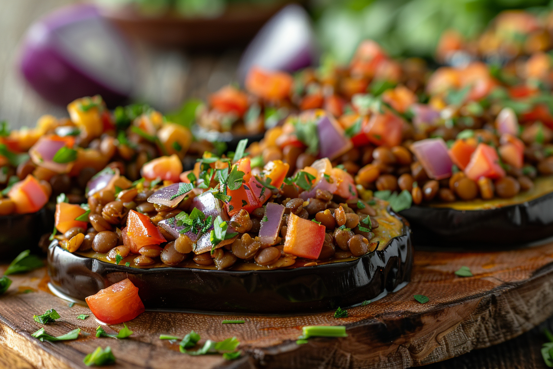 Tamarind-Glazed Eggplant with Chana Dal