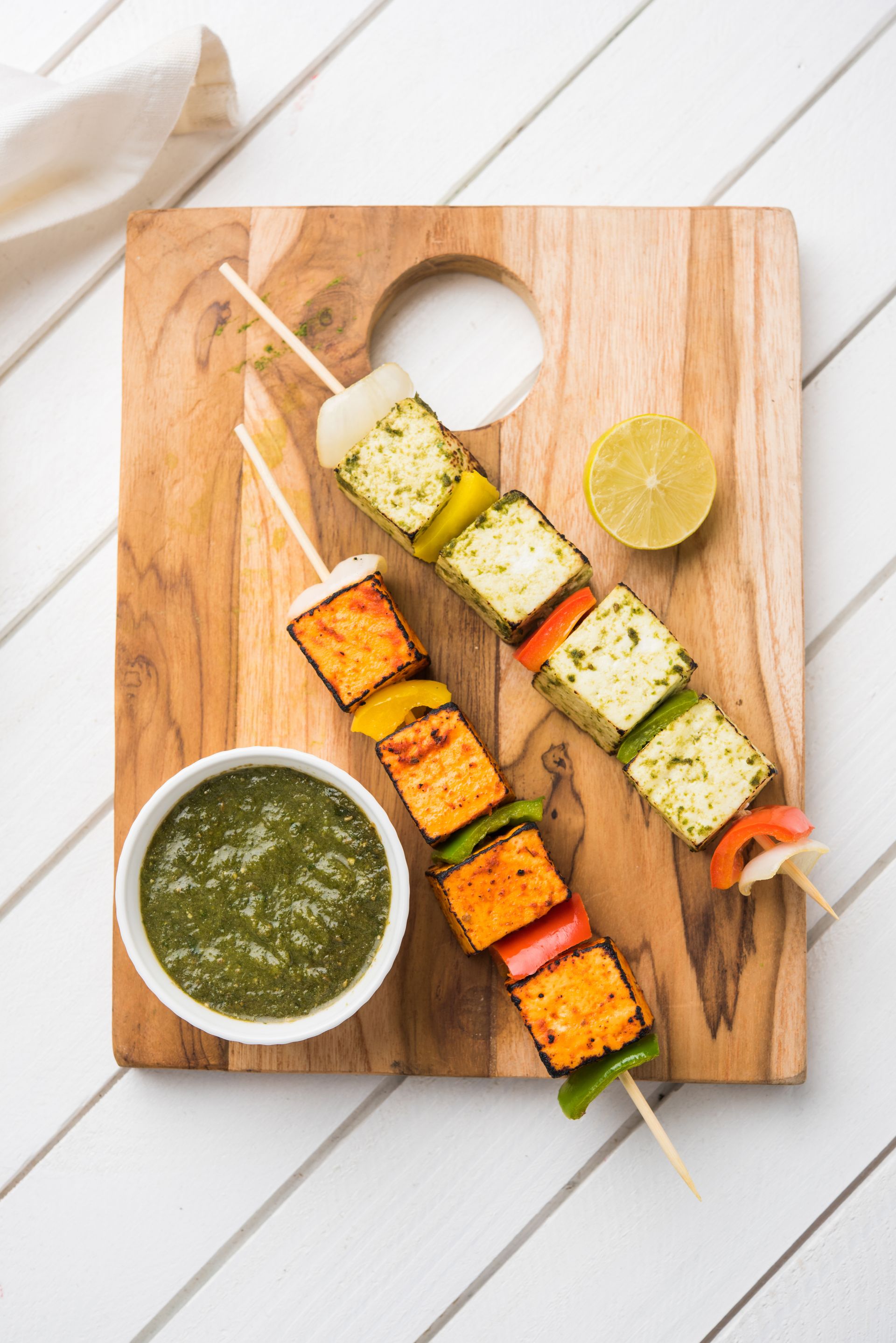 Tandoori Paneer Skewers with Mint Chutney