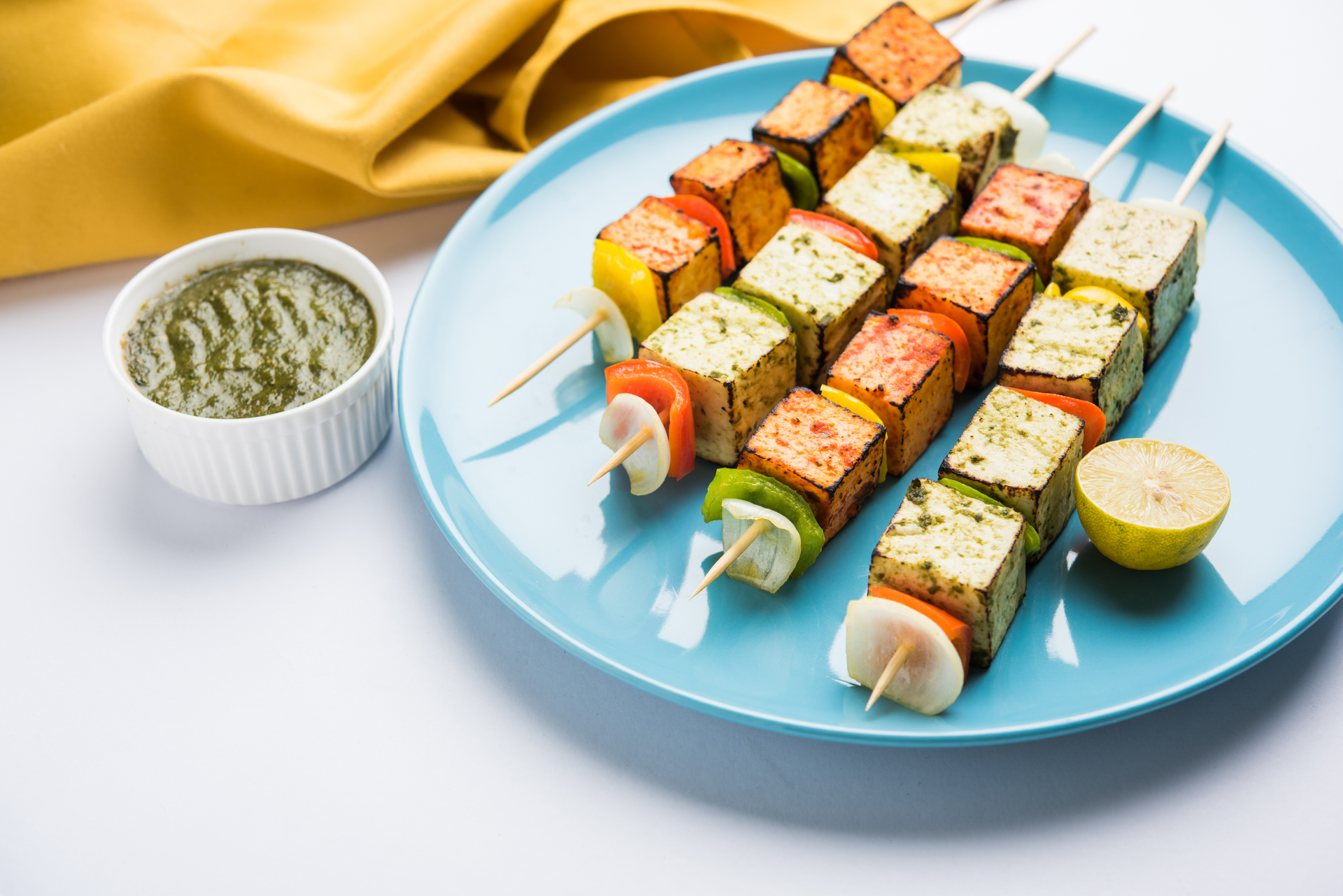 Tandoori Paneer Skewers with Mint Chutney