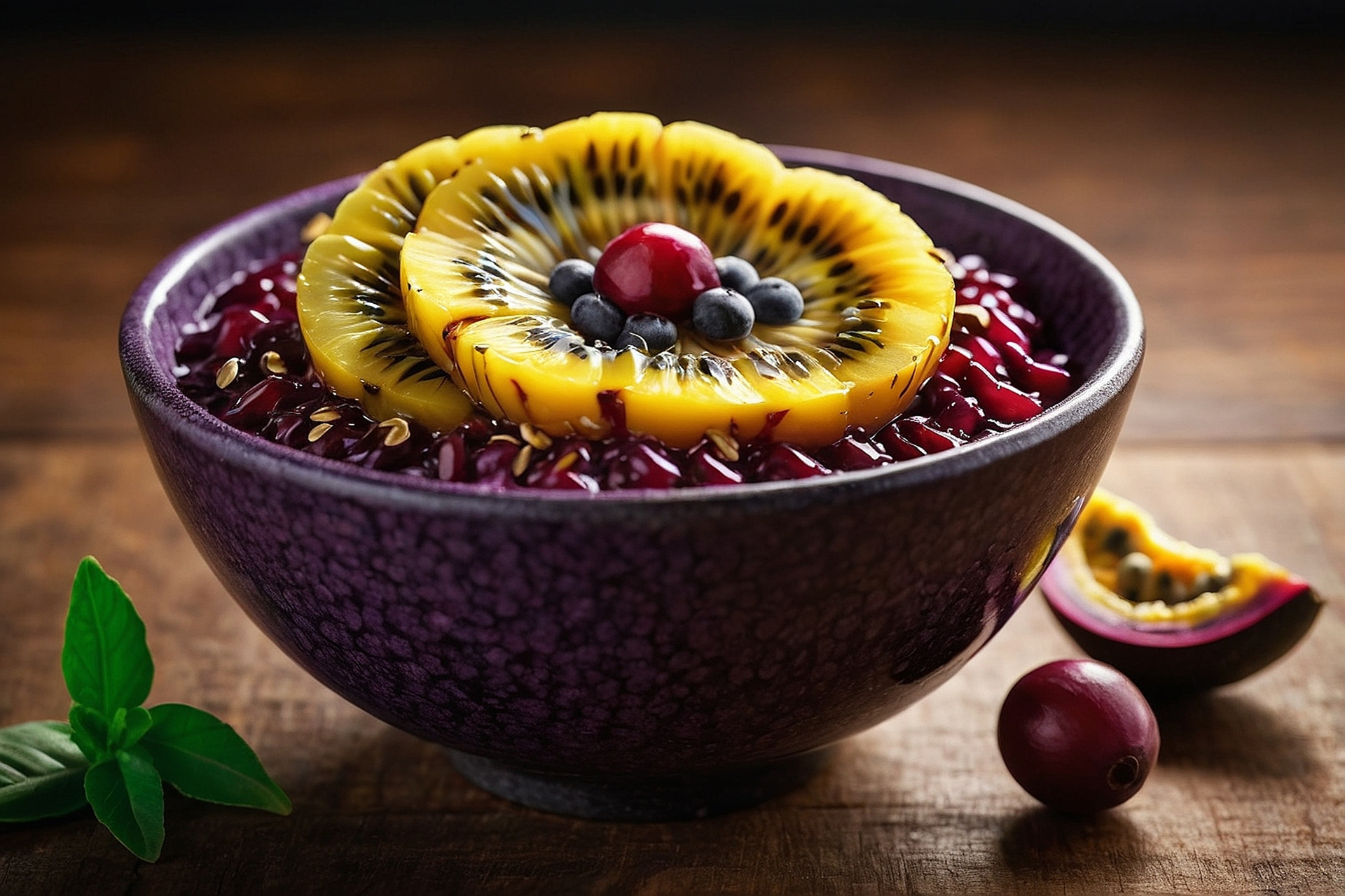 Tangy Brazilian Acai Bowl Infused with Passion Fruit Syrup