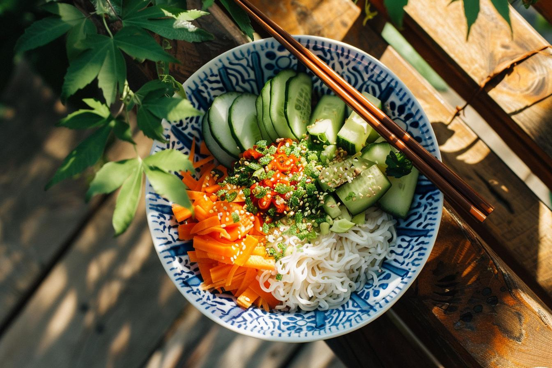 Tangy Korean Bibim Guksu with Cucumber and Sesame Seeds