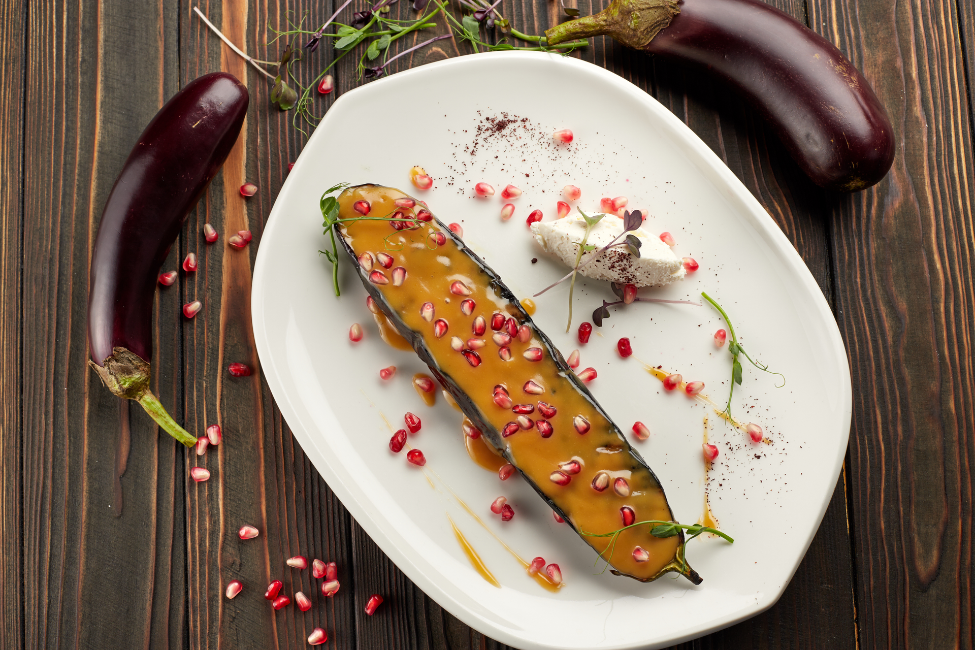Tangy Lebanese Za'atar Baked Eggplant with Pomegranate Seeds