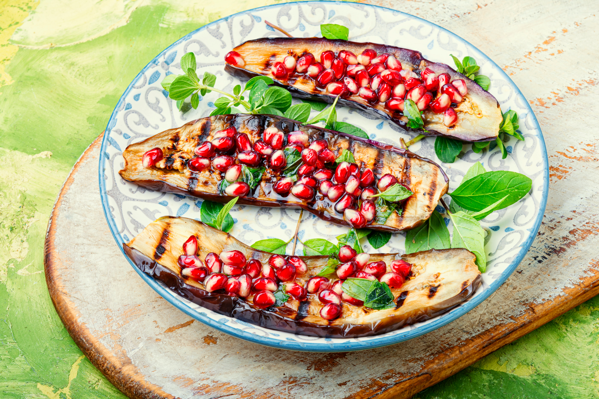 Tangy Lebanese Za'atar Baked Eggplant with Pomegranate Seeds