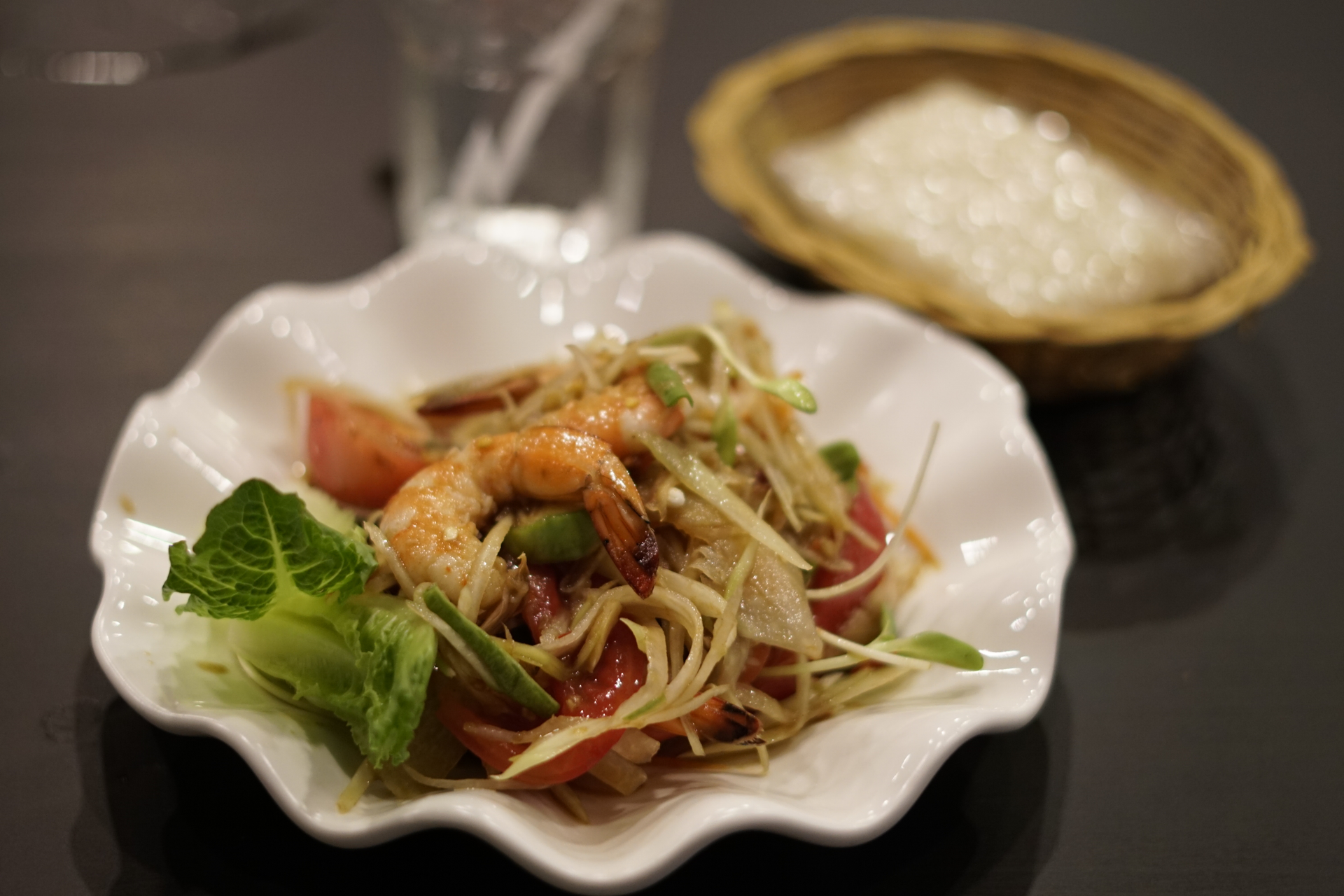 Tangy Vietnamese Green Mango Salad with Grilled Shrimp