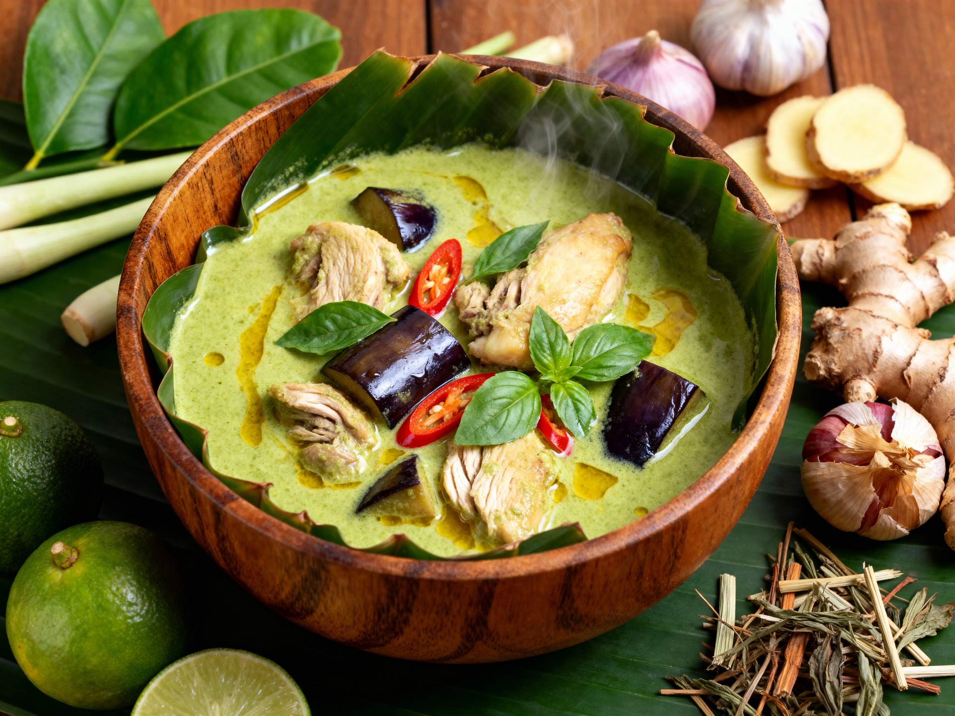 Thai Coconut Curry Mussels with Kaffir Lime and Fresh Basil