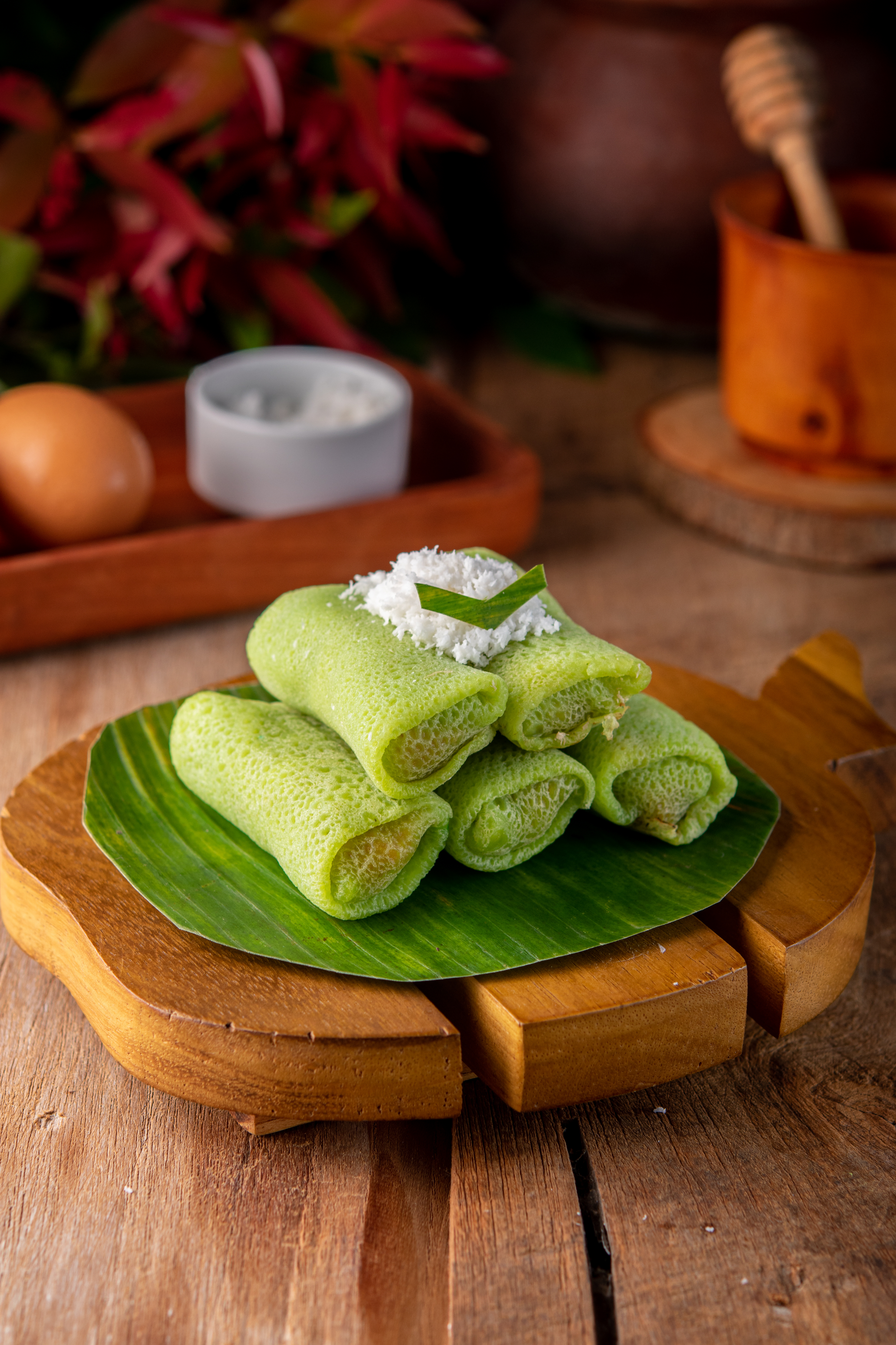 Thai Pandan Pancakes with Young Coconut Filling