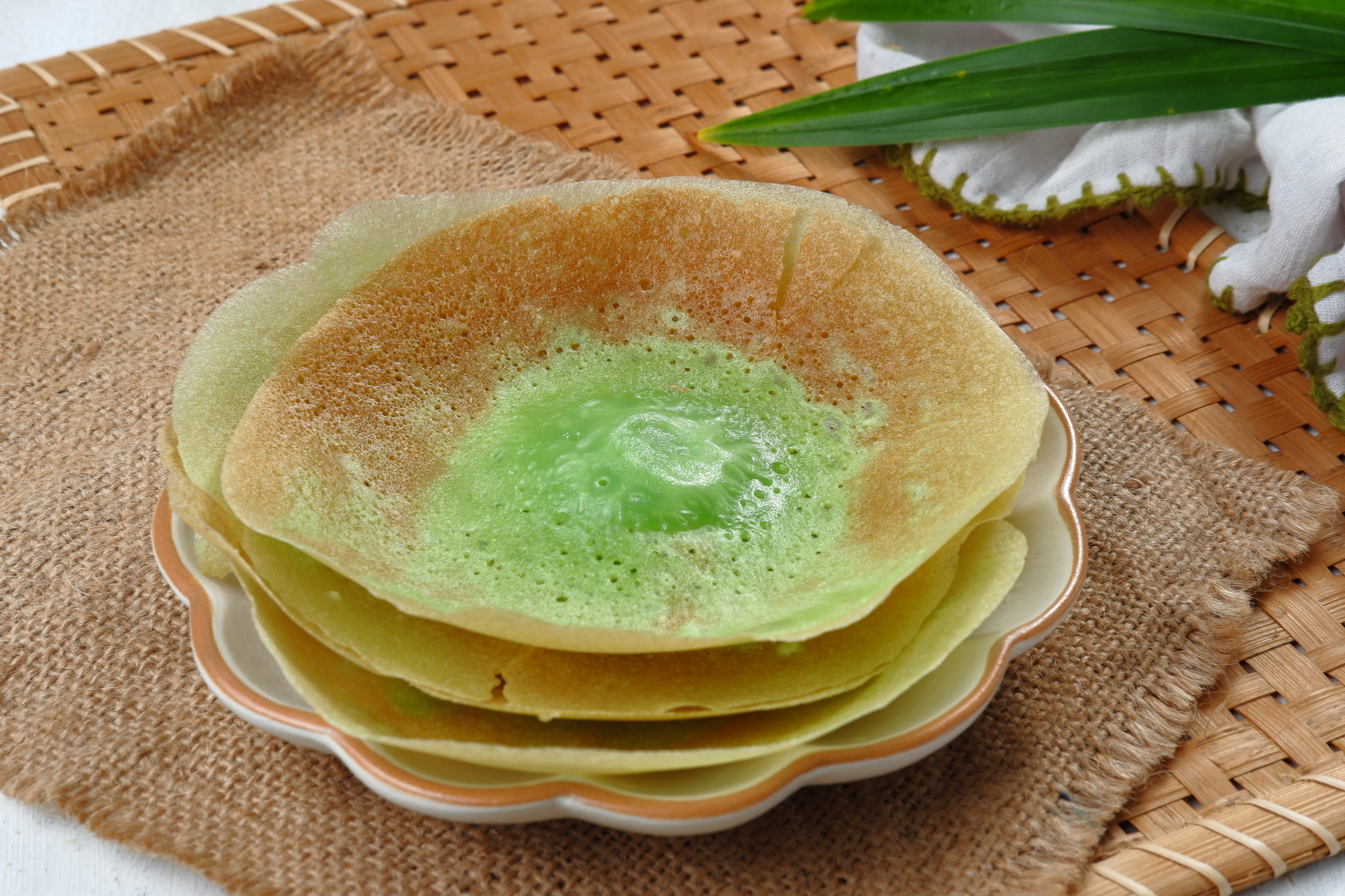 Thai Pandan Pancakes with Young Coconut Filling